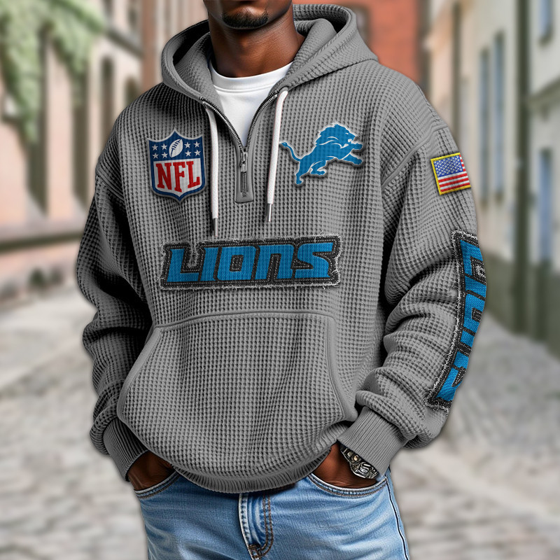 Detroit Lions Waffle Half Zip Hoodie PBU5ZUZ