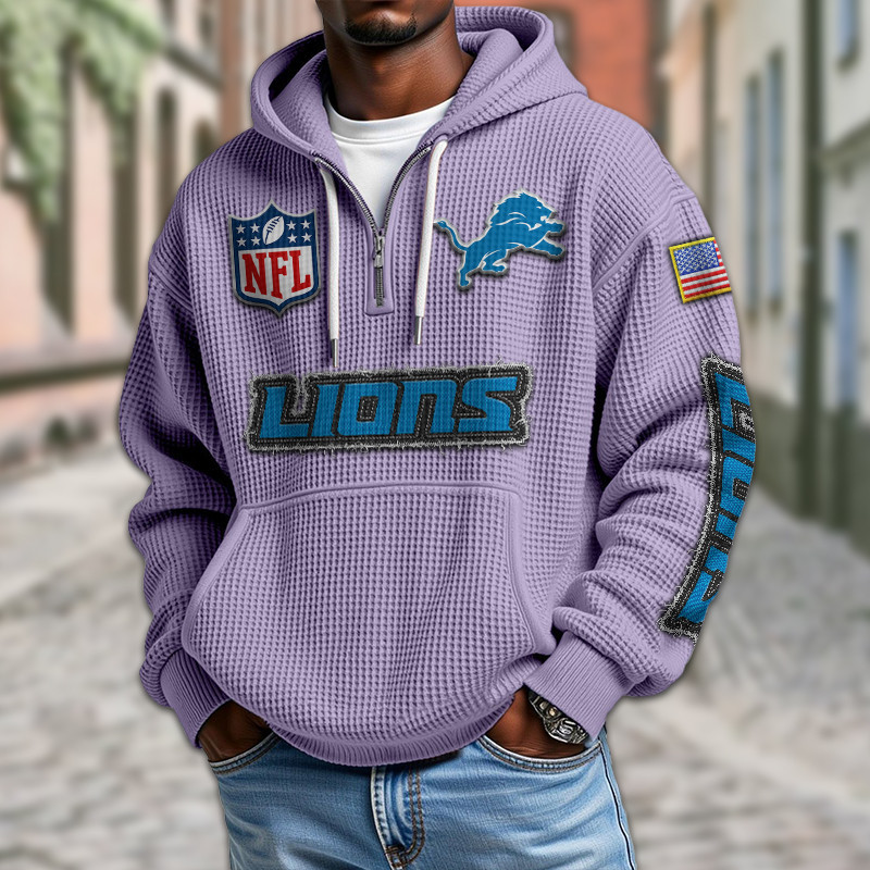 Detroit Lions Waffle Half Zip Hoodie PBU5ZUZ