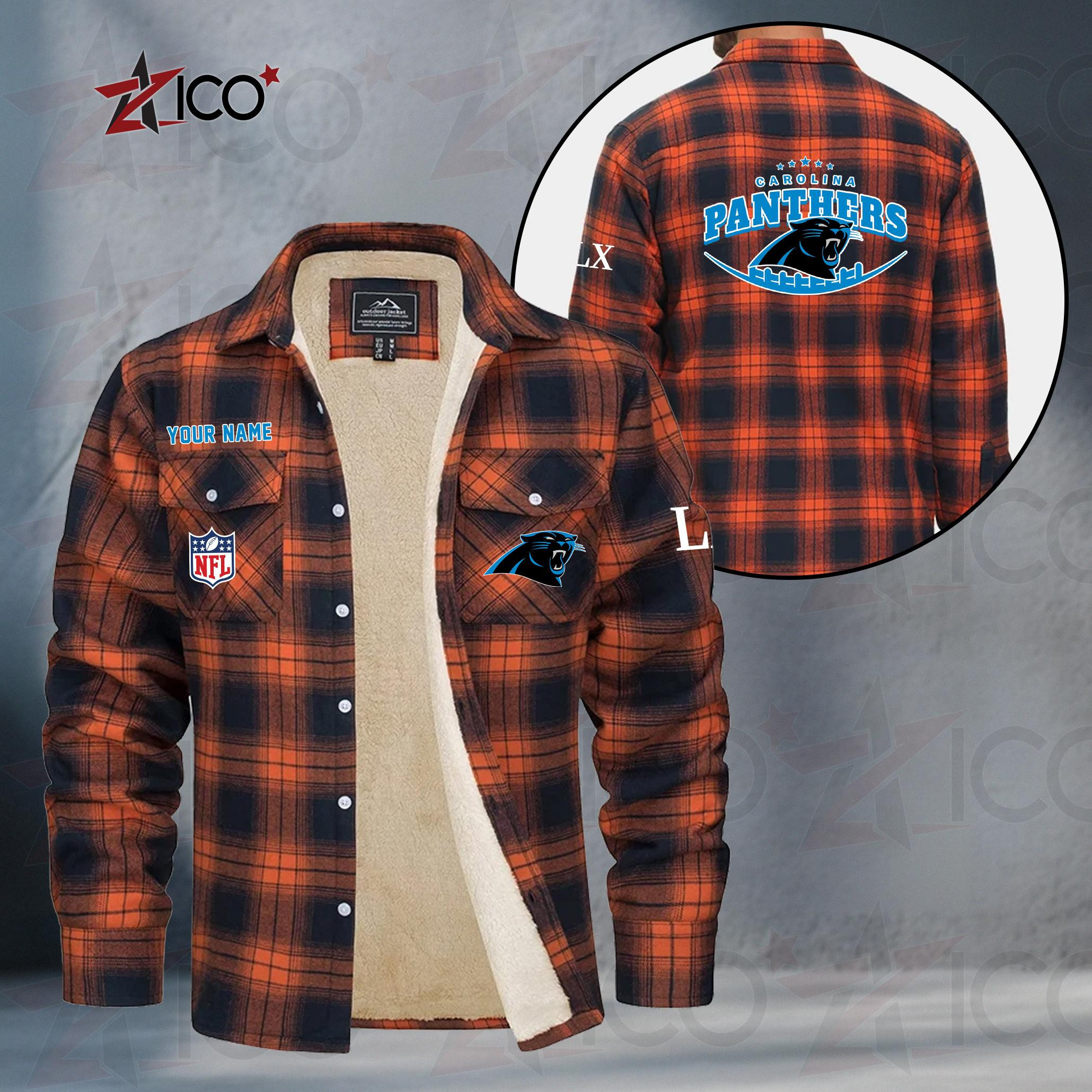 Carolina Panthers Fleece Flannel Plaid Jacket PBULVH3