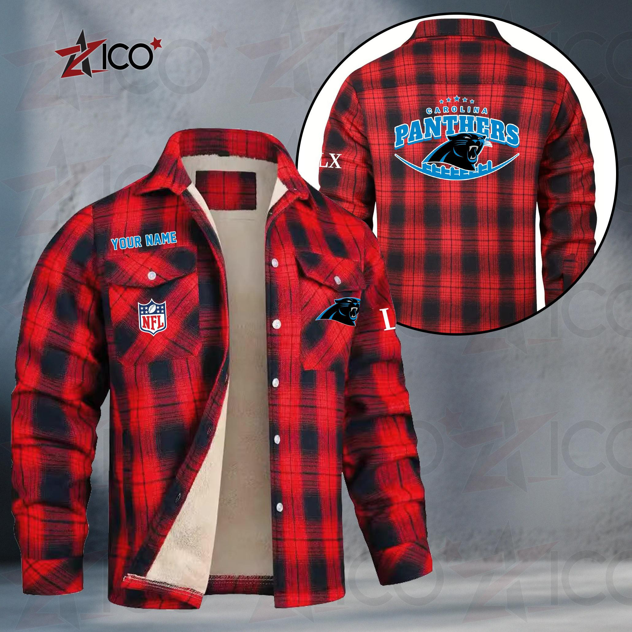 Carolina Panthers Fleece Flannel Plaid Jacket PBULVH3