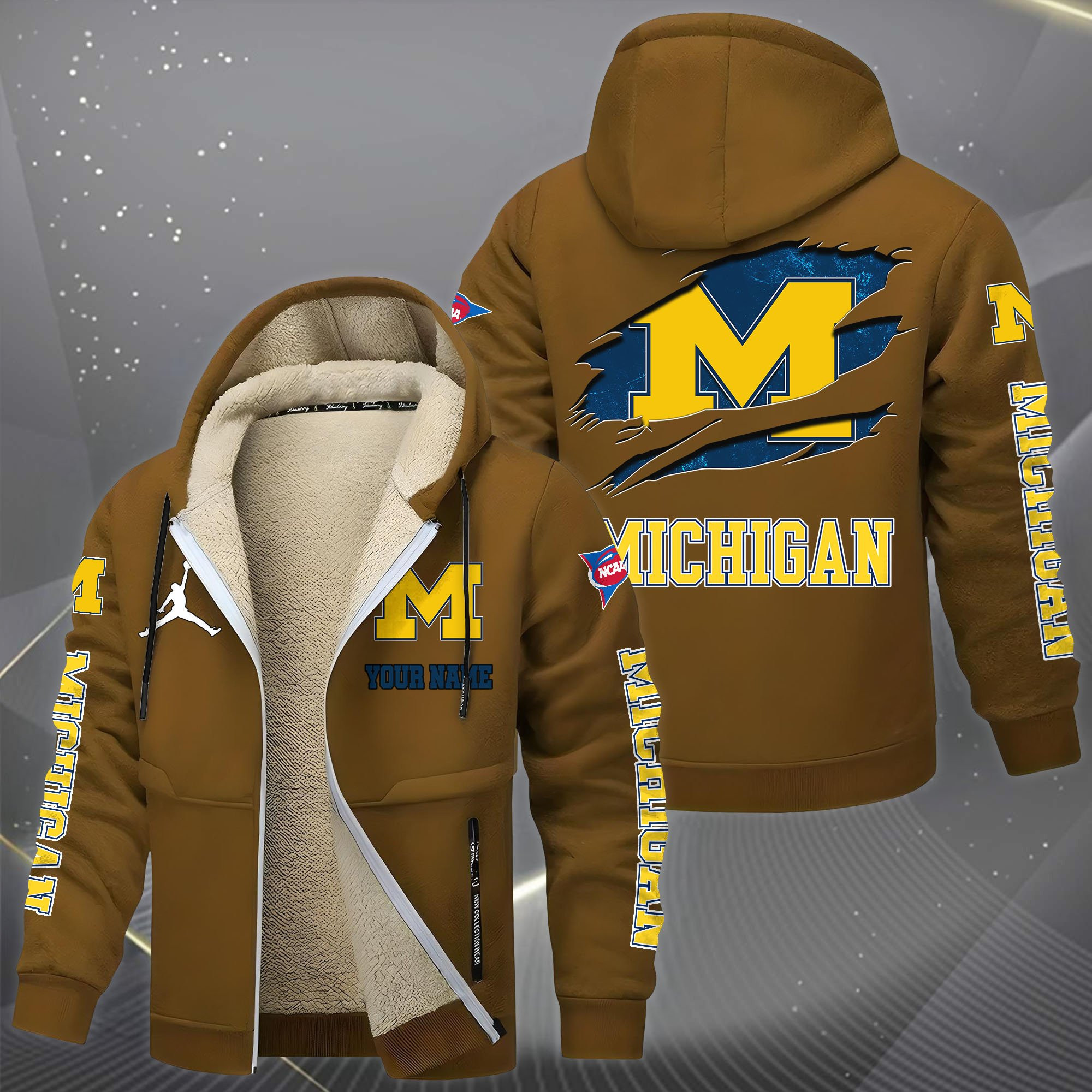 Michigan Wolverines Hoodies Zip Velvet Coat ANZT55V
