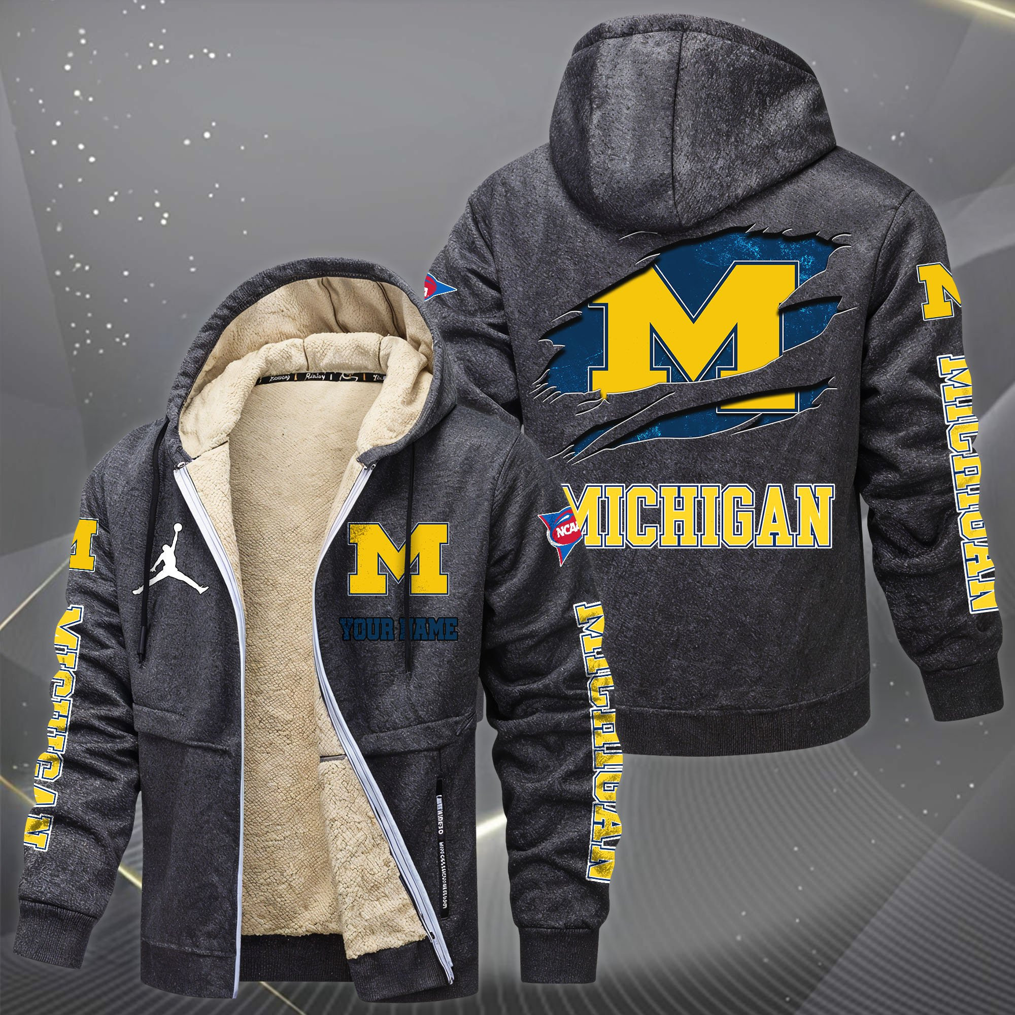 Michigan Wolverines Hoodies Zip Velvet Coat PBJN8PD