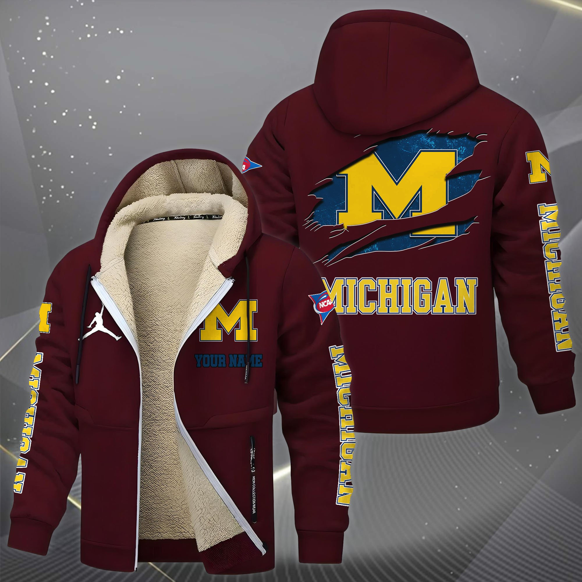 Michigan Wolverines Hoodies Zip Velvet Coat PBJN8PD