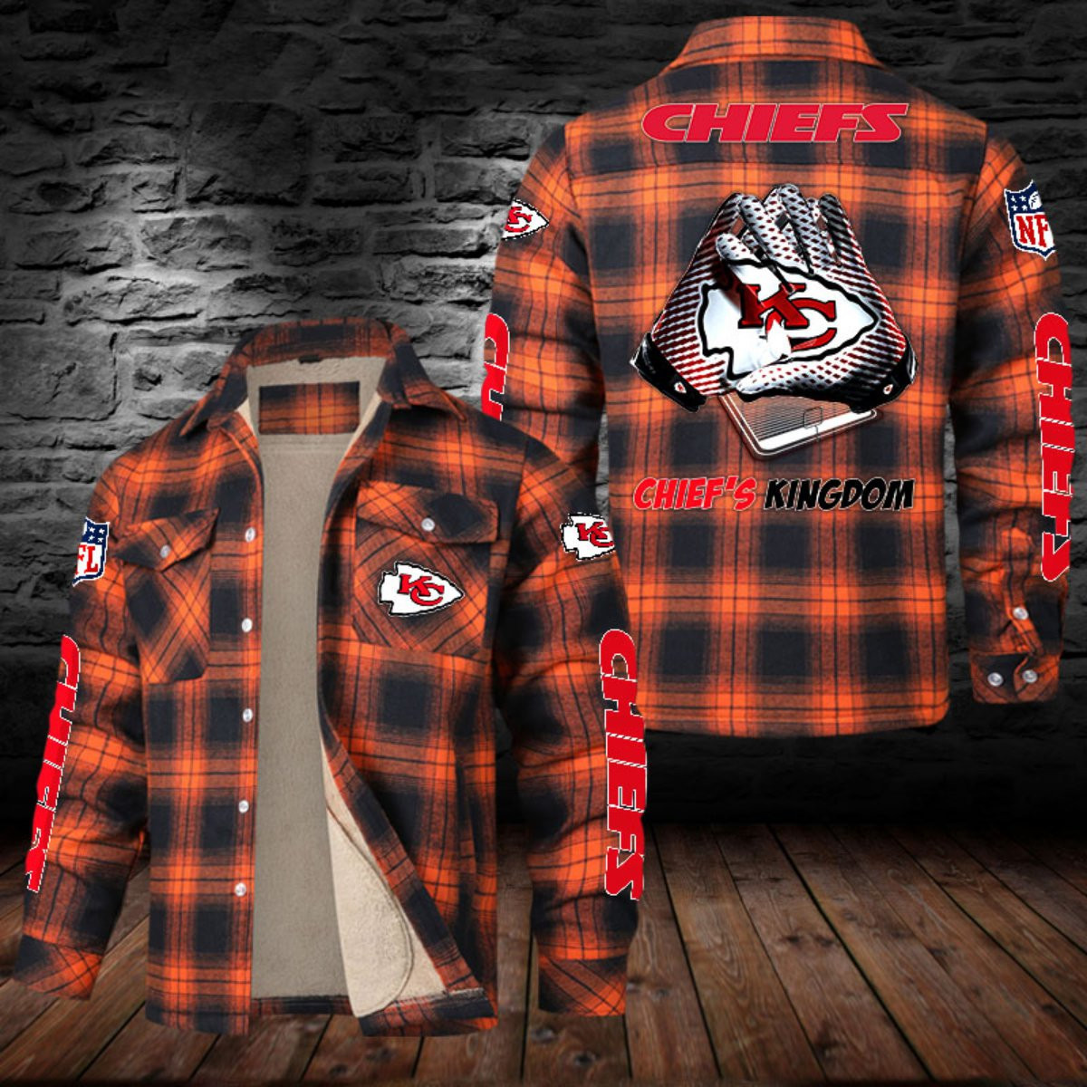 Kansas City Chiefs Sherpa Lined Plaid Flannel Button Shirt PBIA79V