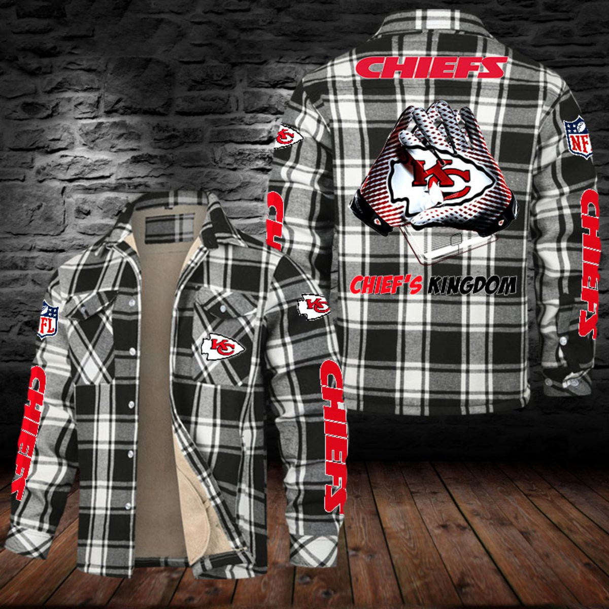 Kansas City Chiefs Sherpa Lined Plaid Flannel Button Shirt PBIA79V