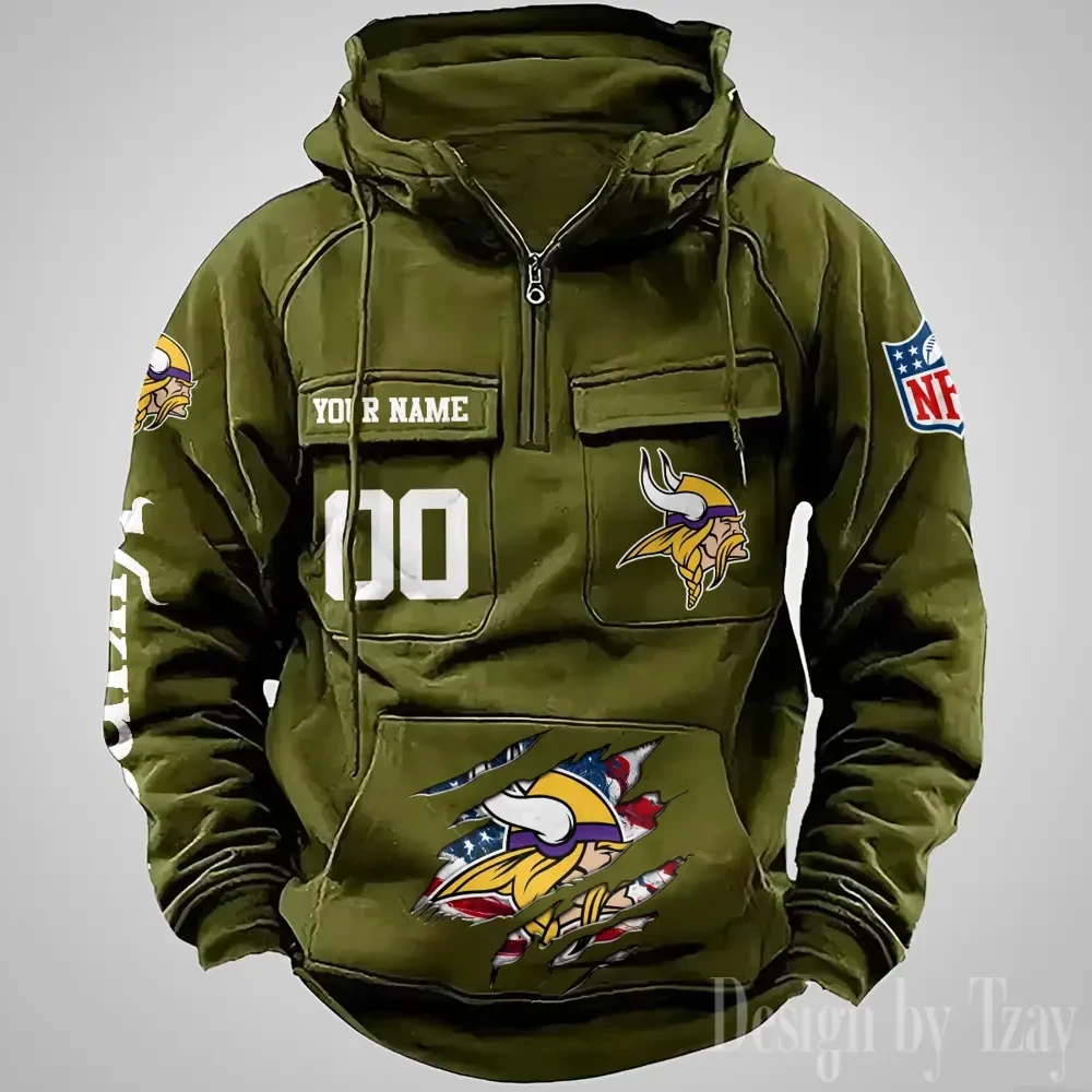 Minnesota Vikings Designer Hoodies For Men Casual Fashion Solid Multi-Pocket Zipper Long Slevee PBMX4B5