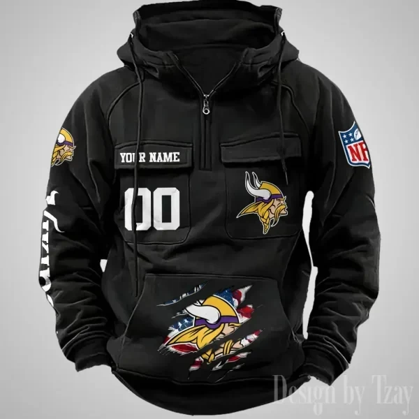 Minnesota Vikings Designer Hoodies For Men Casual Fashion Solid Multi-Pocket Zipper Long Slevee PBMX4B5