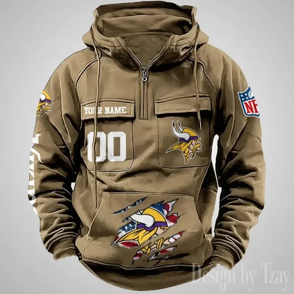 Minnesota Vikings Designer Hoodies For Men Casual Fashion Solid Multi-Pocket Zipper Long Slevee PBMX4B5