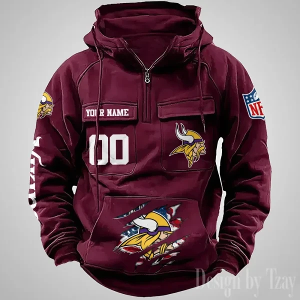 Minnesota Vikings Designer Hoodies For Men Casual Fashion Solid Multi-Pocket Zipper Long Slevee PBMX4B5