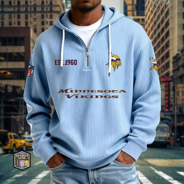 Minnesota Vikings Ribbed Texture Zipper Long Sleeve Hoodie PBP4HR7