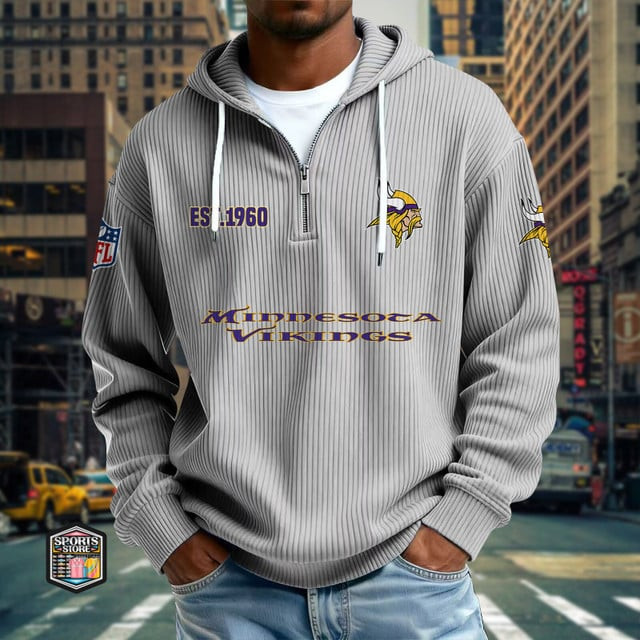 Minnesota Vikings Ribbed Texture Zipper Long Sleeve Hoodie PBP4HR7