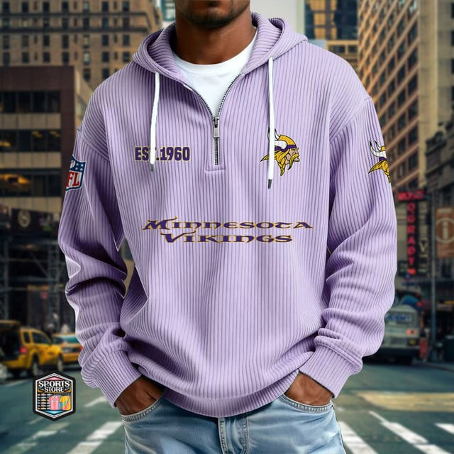 Minnesota Vikings Ribbed Texture Zipper Long Sleeve Hoodie PBP4HR7