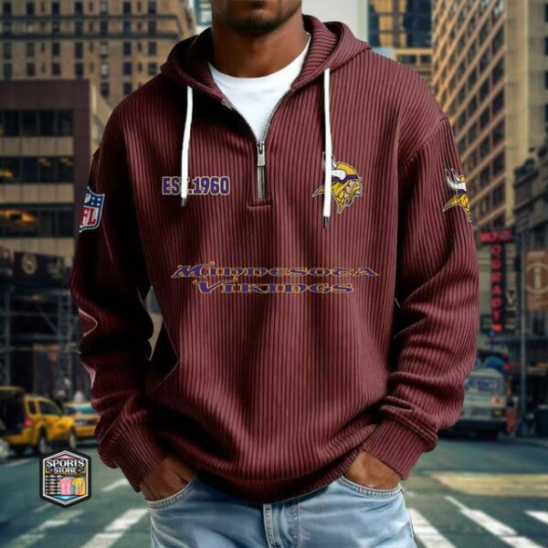 Minnesota Vikings Ribbed Texture Zipper Long Sleeve Hoodie PBP4HR7
