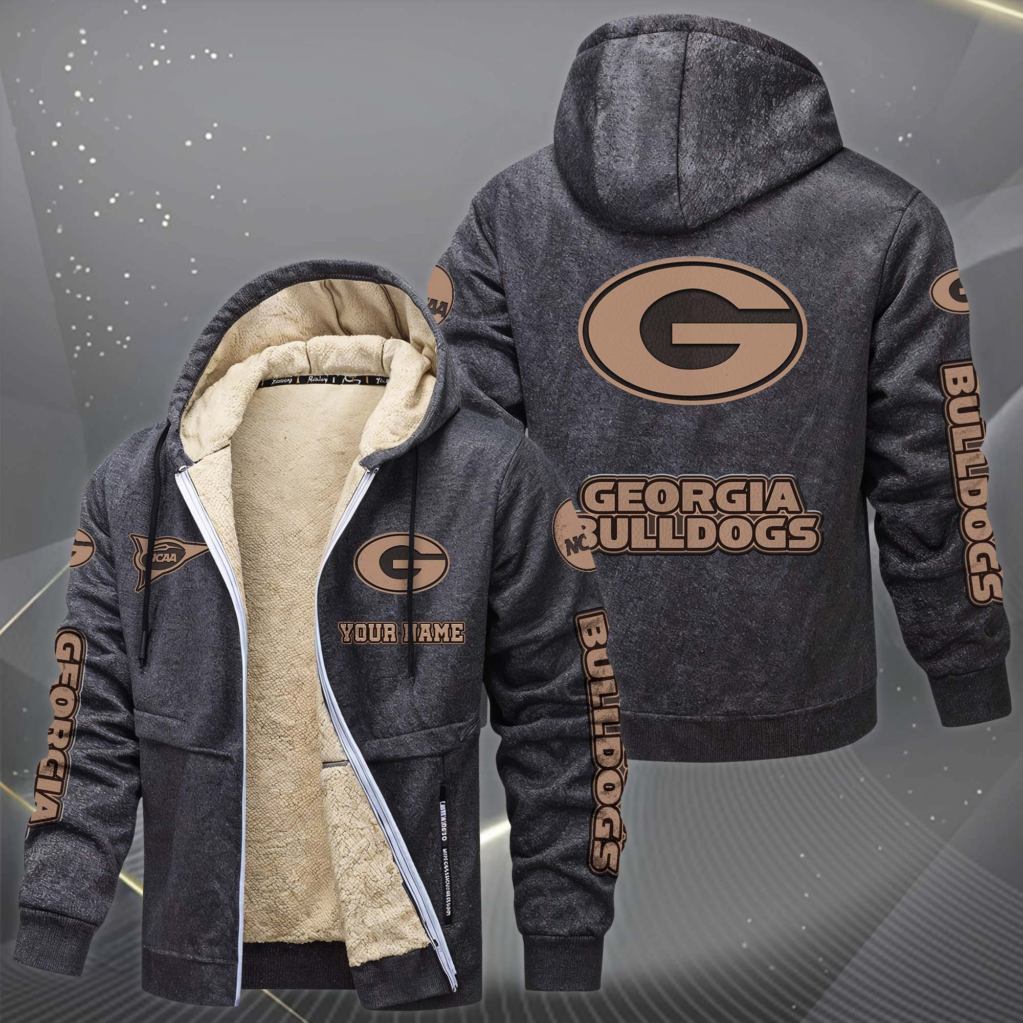Georgia Bulldogs Hoodie Zip Velvet Coat Custom Your Name, Sport Jacket, Gifts For Fan PBCJRO7