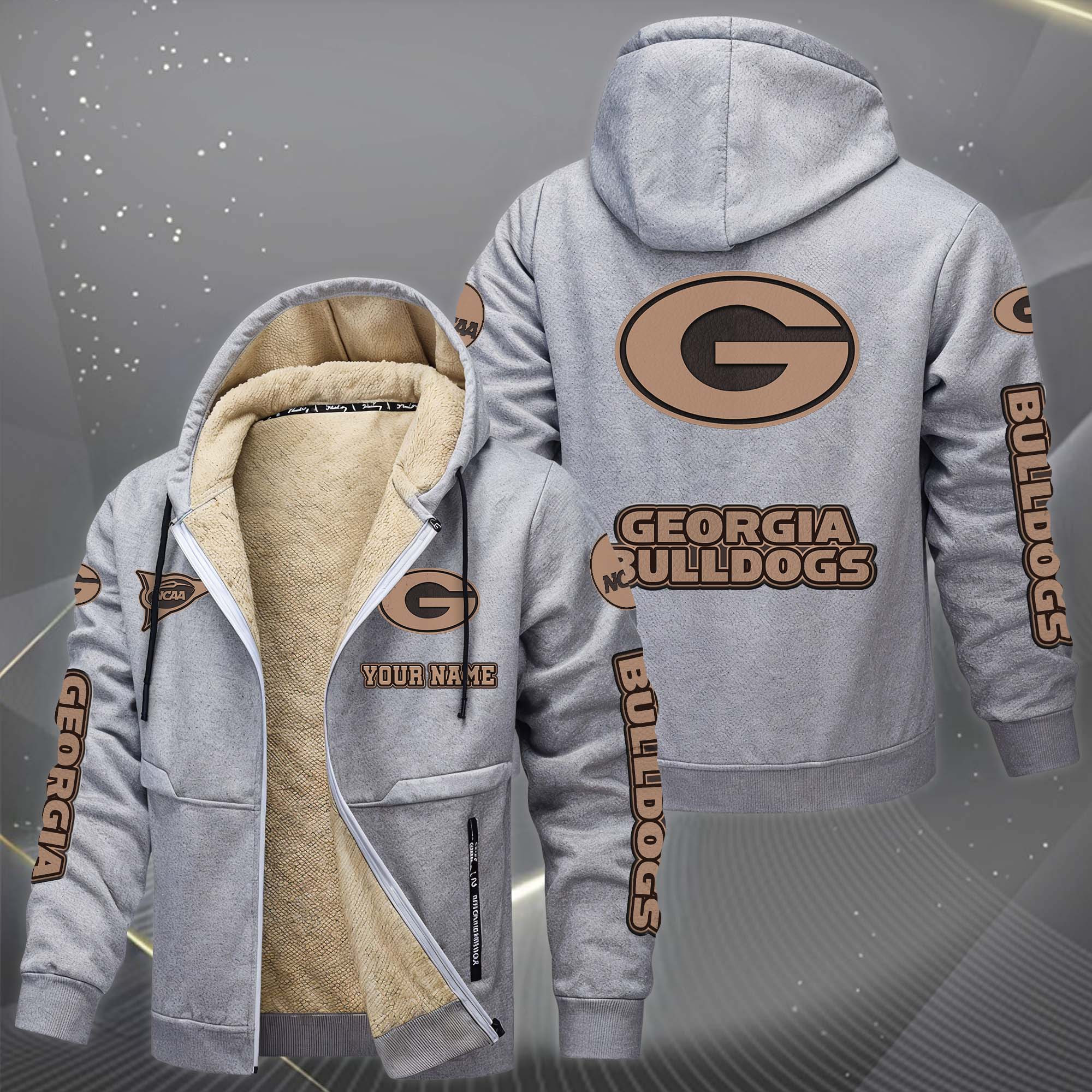 Georgia Bulldogs Hoodie Zip Velvet Coat Custom Your Name, Sport Jacket, Gifts For Fan PBCJRO7