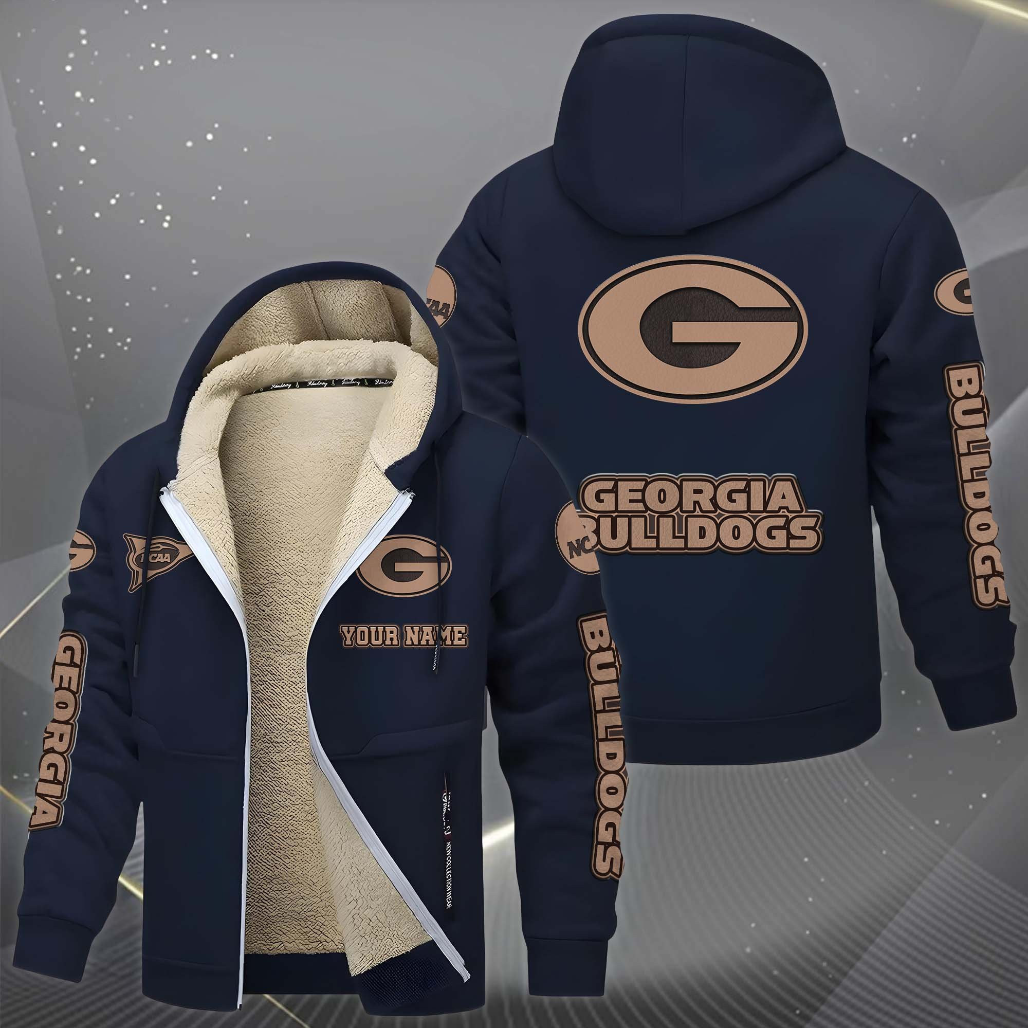 Georgia Bulldogs Hoodie Zip Velvet Coat Custom Your Name, Sport Jacket, Gifts For Fan PBCJRO7