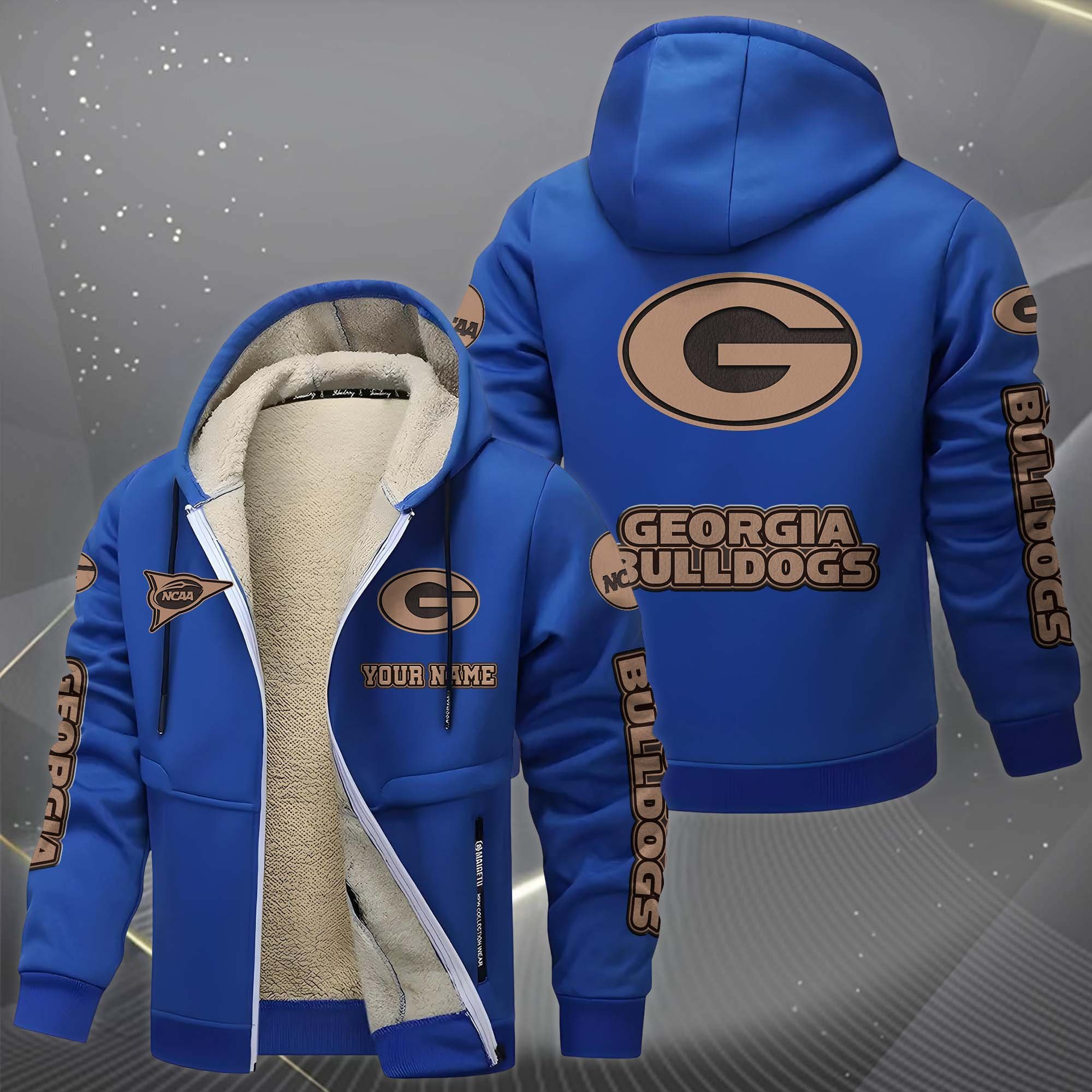 Georgia Bulldogs Hoodie Zip Velvet Coat Custom Your Name, Sport Jacket, Gifts For Fan PBCJRO7