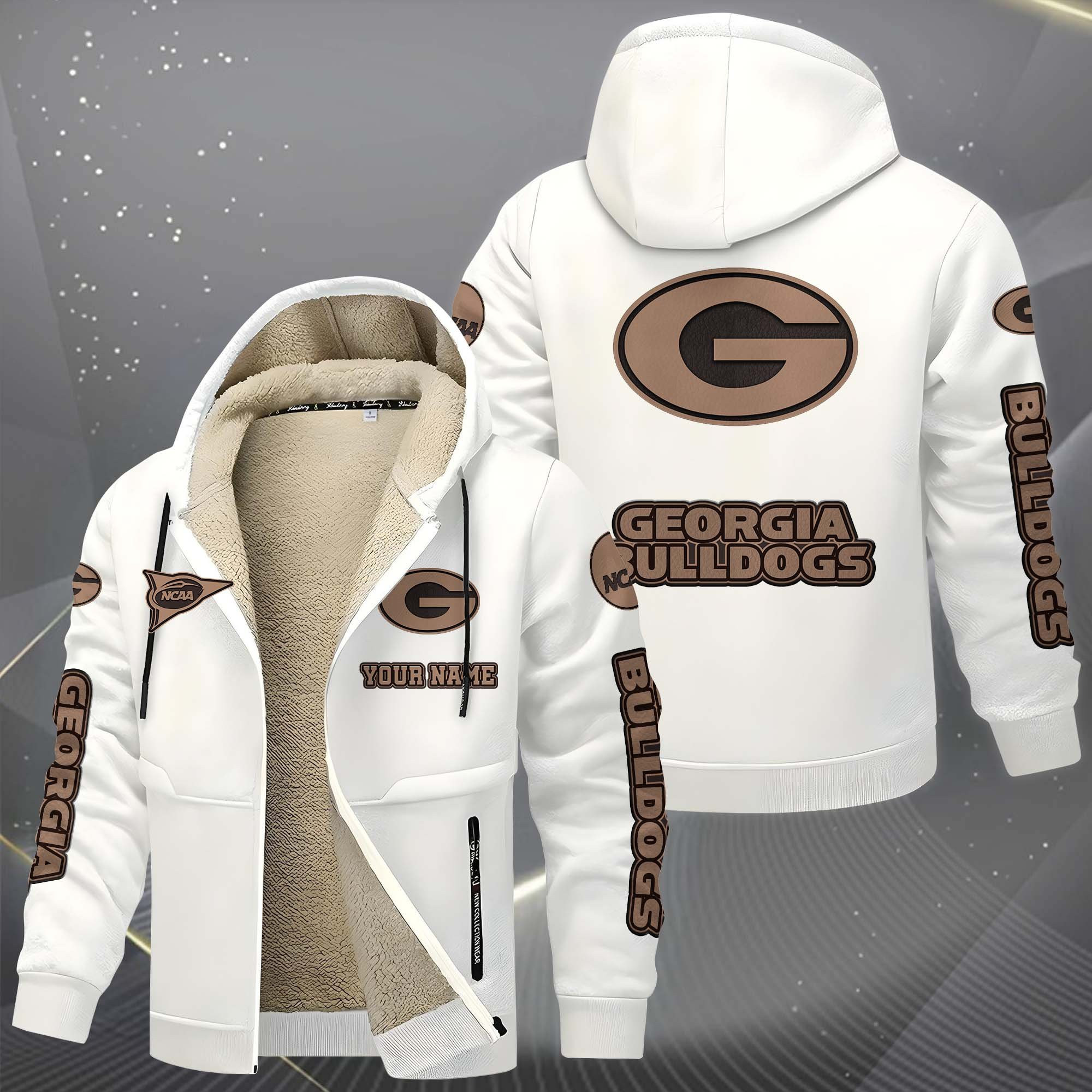 Georgia Bulldogs Hoodie Zip Velvet Coat Custom Your Name, Sport Jacket, Gifts For Fan PBCJRO7