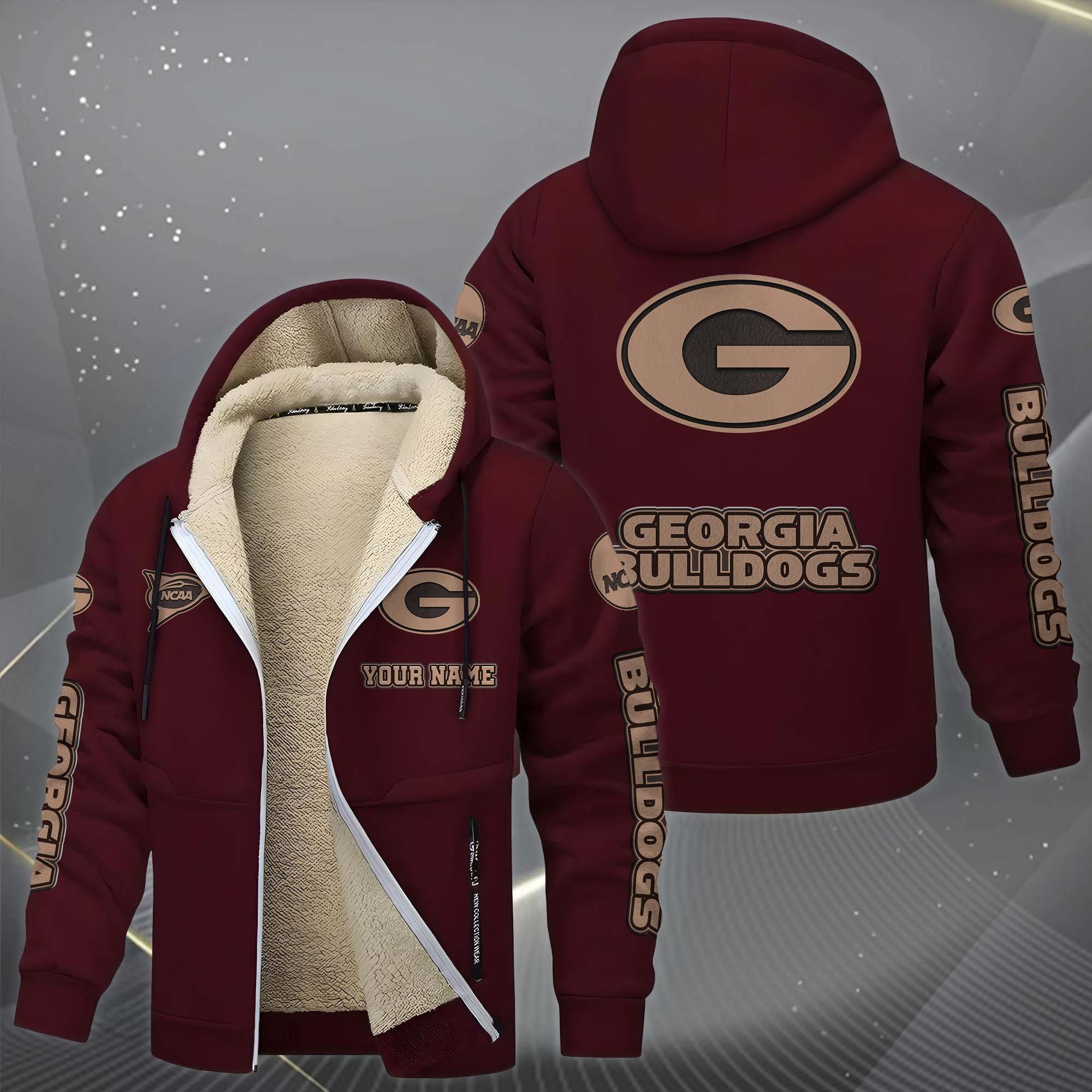 Georgia Bulldogs Hoodie Zip Velvet Coat Custom Your Name, Sport Jacket, Gifts For Fan PBCJRO7