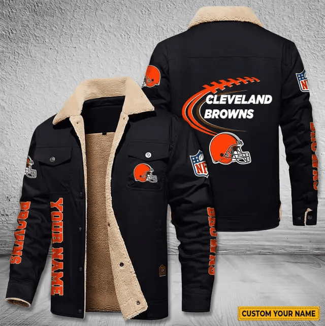 Cleveland Browns Personalized Men's Winter Cargo Jacket Fur Collar Fleece S9WCJ008