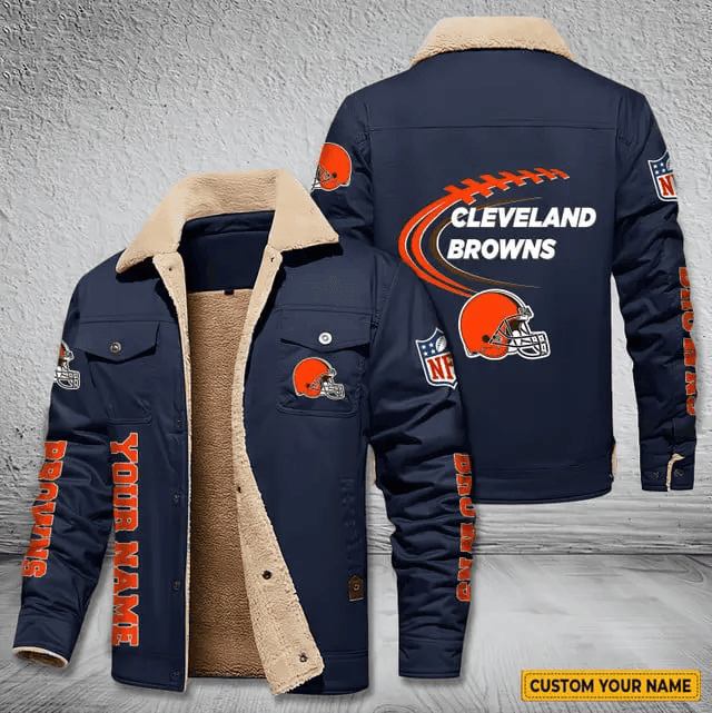 Cleveland Browns Personalized Men's Winter Cargo Jacket Fur Collar Fleece PBG4OK0