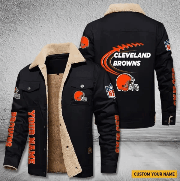 Cleveland Browns Personalized Men's Winter Cargo Jacket Fur Collar Fleece PBG4OK0