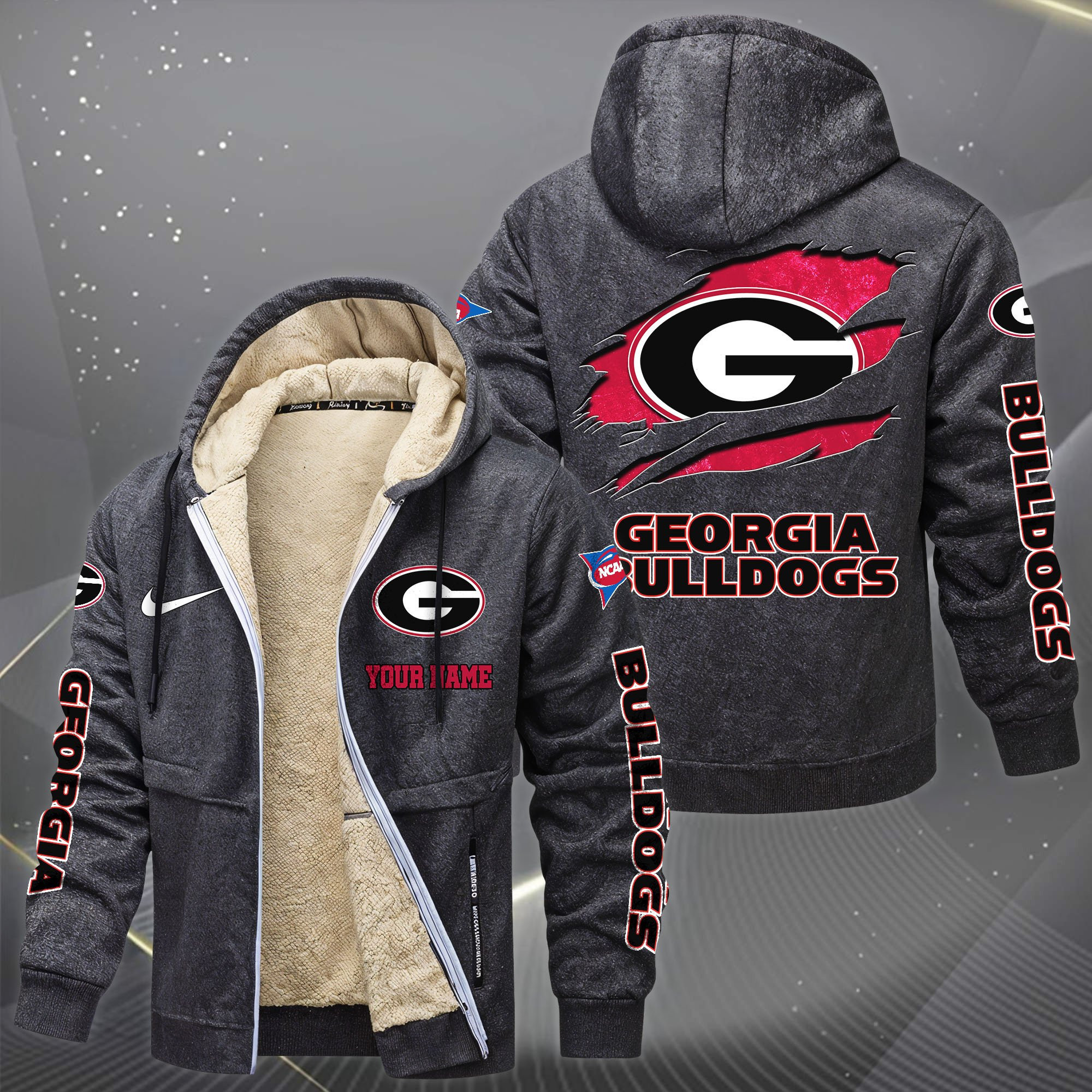 Georgia Bulldogs Hoodie Zip Velvet Coat Custom Your Name, Sport Jacket, Gifts For Fan PBA9HA0