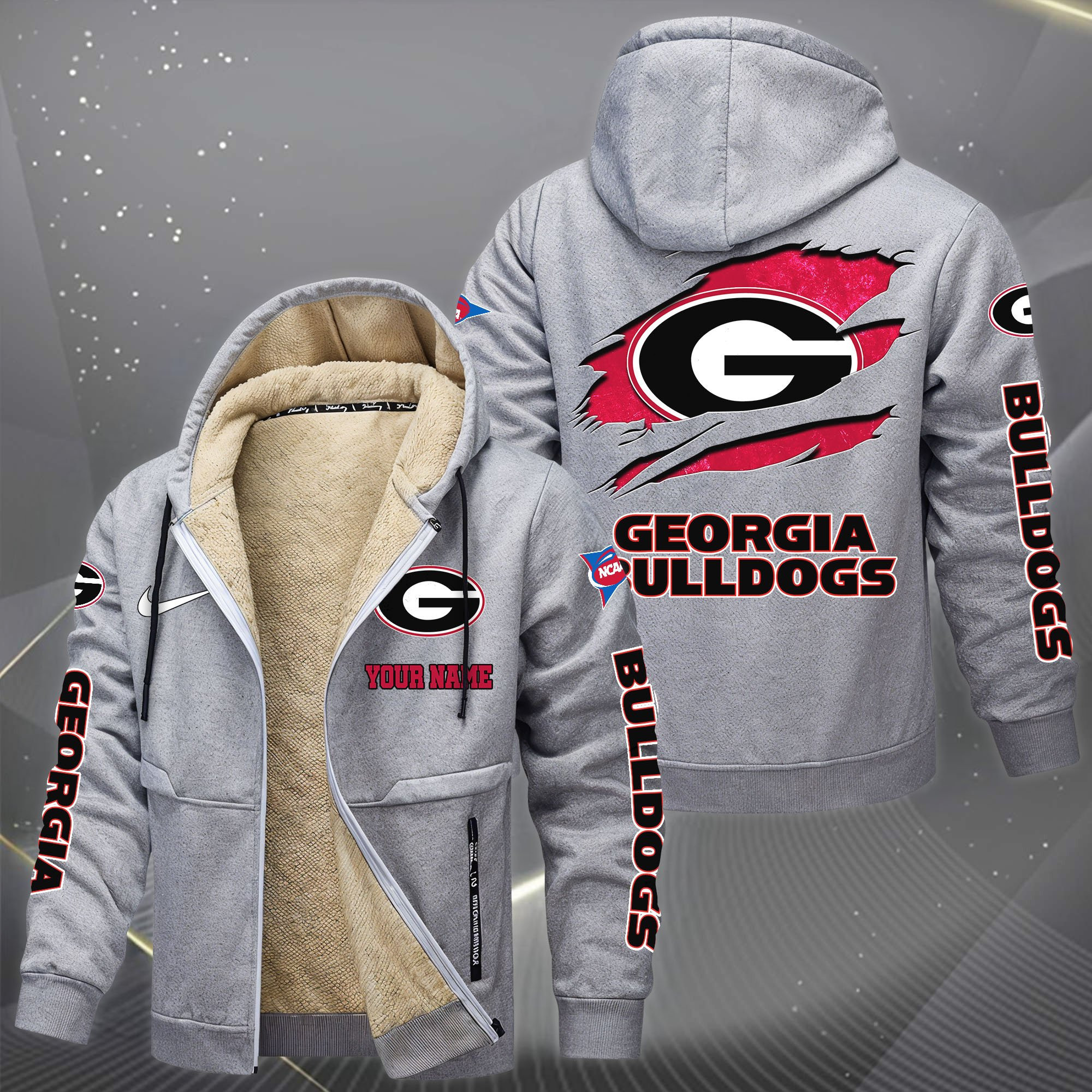 Georgia Bulldogs Hoodie Zip Velvet Coat Custom Your Name, Sport Jacket, Gifts For Fan PBA9HA0