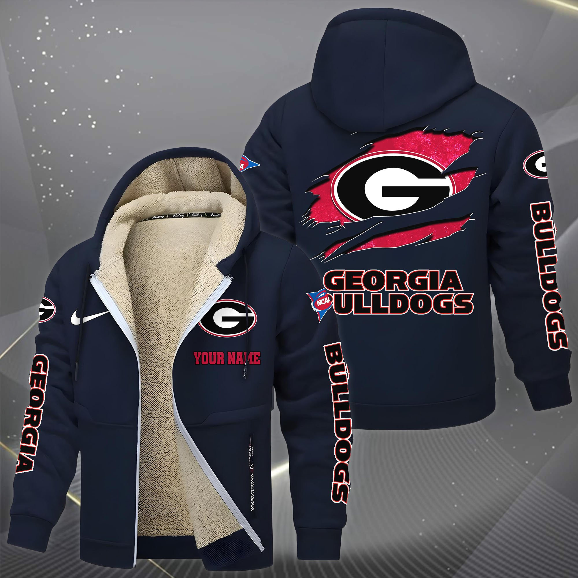 Georgia Bulldogs Hoodie Zip Velvet Coat Custom Your Name, Sport Jacket, Gifts For Fan PBA9HA0