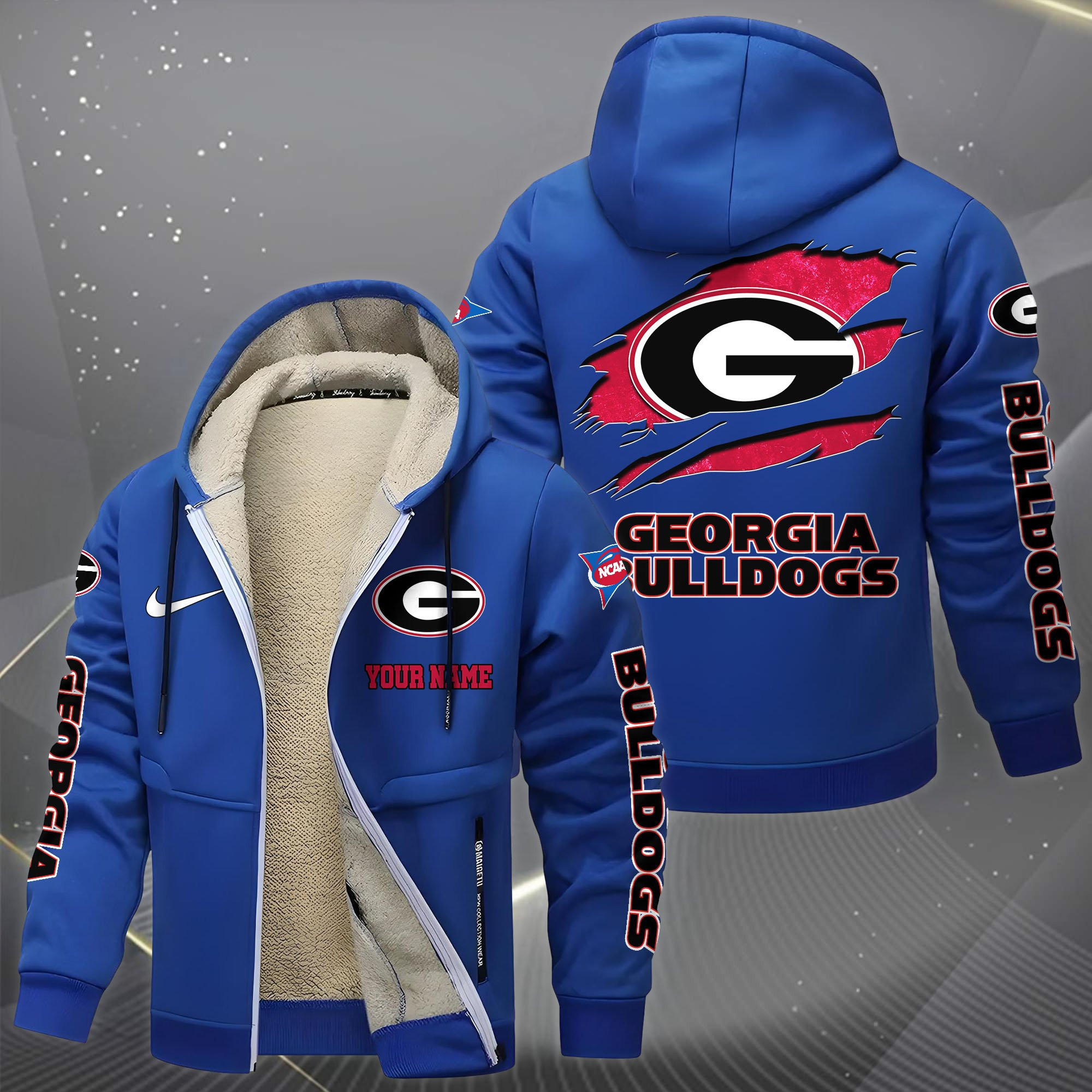 Georgia Bulldogs Hoodie Zip Velvet Coat Custom Your Name, Sport Jacket, Gifts For Fan PBA9HA0