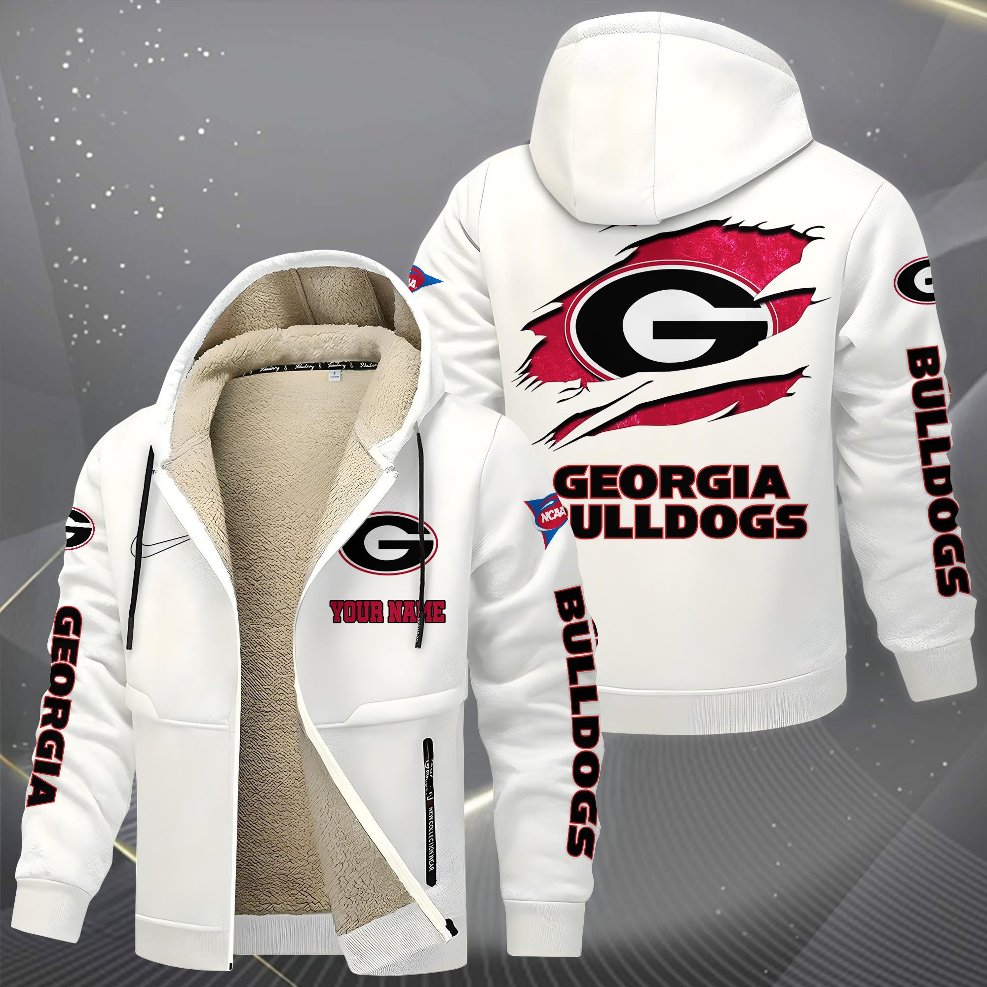 Georgia Bulldogs Hoodie Zip Velvet Coat Custom Your Name, Sport Jacket, Gifts For Fan PBA9HA0
