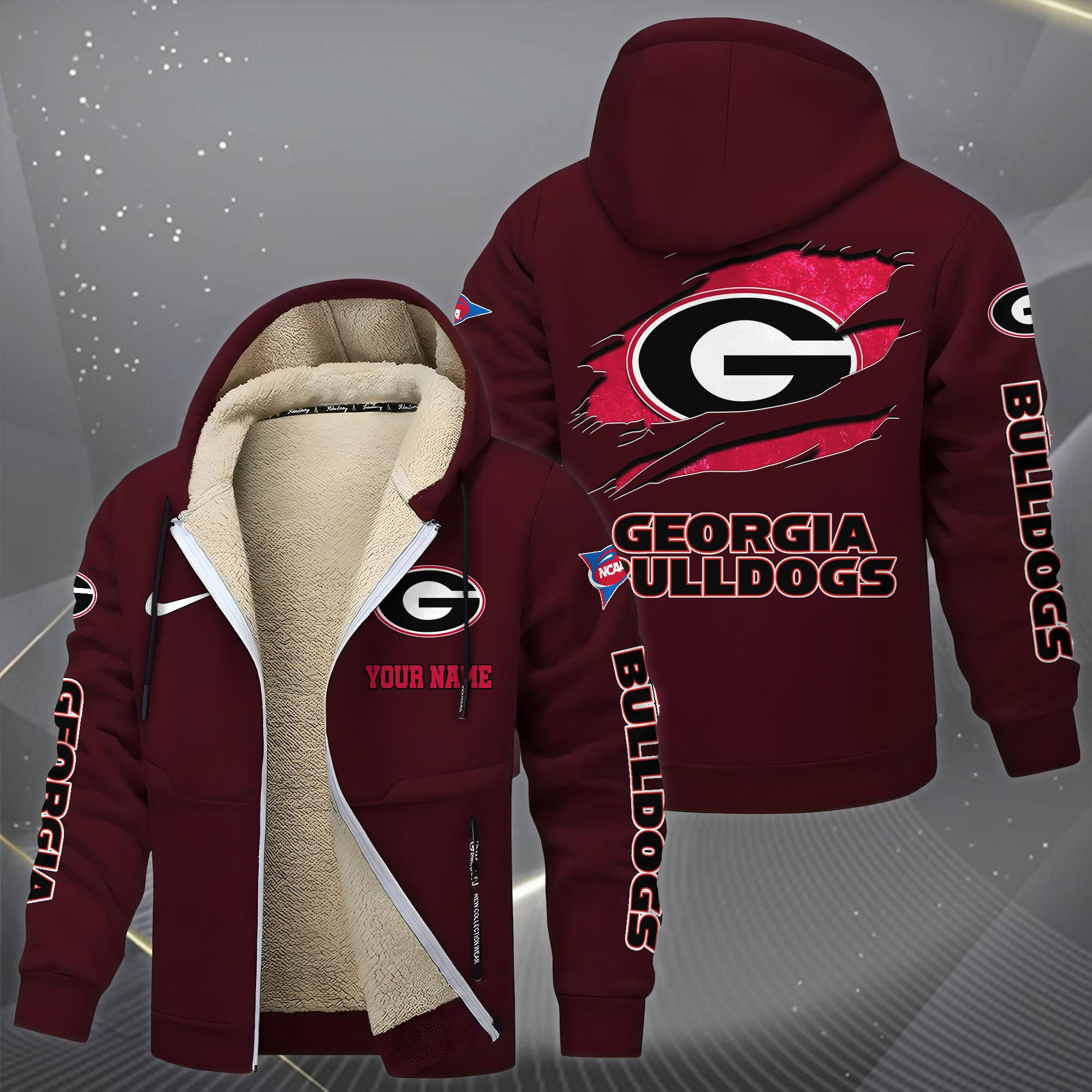 Georgia Bulldogs Hoodie Zip Velvet Coat Custom Your Name, Sport Jacket, Gifts For Fan PBA9HA0