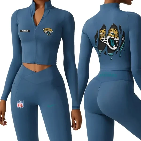 Jacksonville Jaguars Zipper Sports Top Women Gym Long Sleeve for Fitness PB527CC