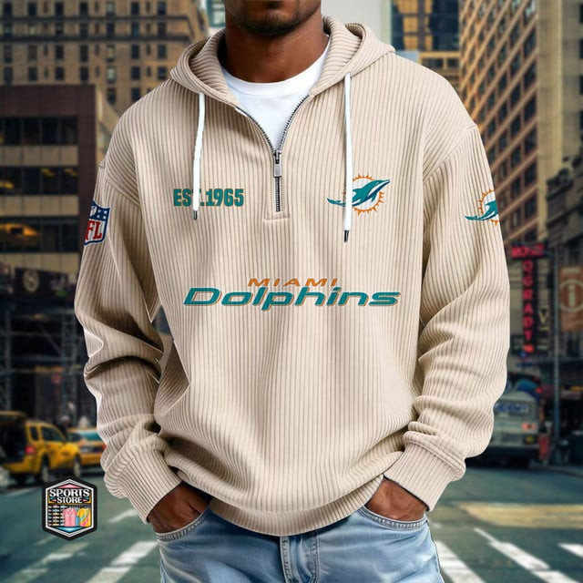 Miami Dolphins Ribbed Texture Zipper Long Sleeve Hoodie SPTRTZLSH020