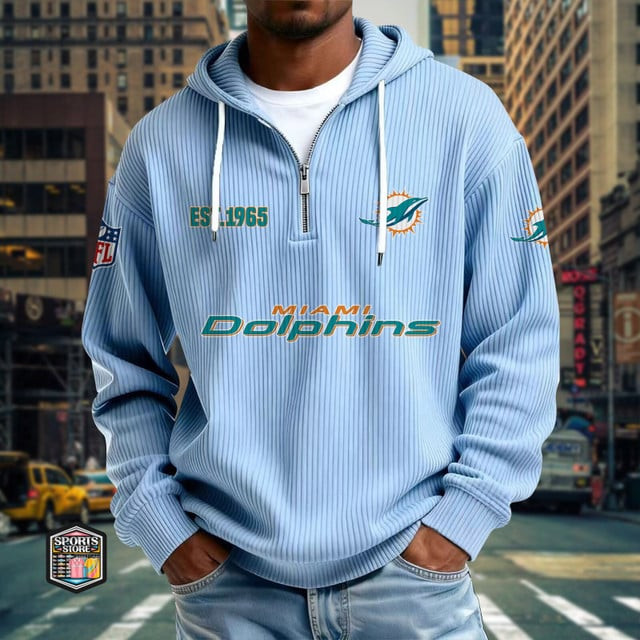 Miami Dolphins Ribbed Texture Zipper Long Sleeve Hoodie PBJ4L8C