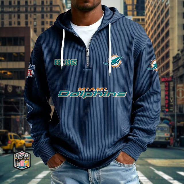 Miami Dolphins Ribbed Texture Zipper Long Sleeve Hoodie PBJ4L8C