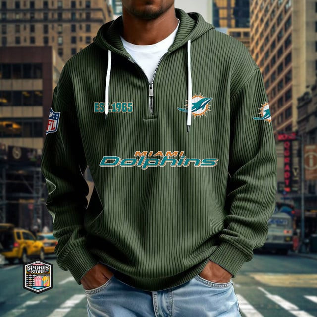 Miami Dolphins Ribbed Texture Zipper Long Sleeve Hoodie PBJ4L8C