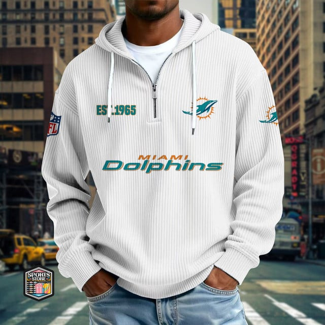 Miami Dolphins Ribbed Texture Zipper Long Sleeve Hoodie PBJ4L8C