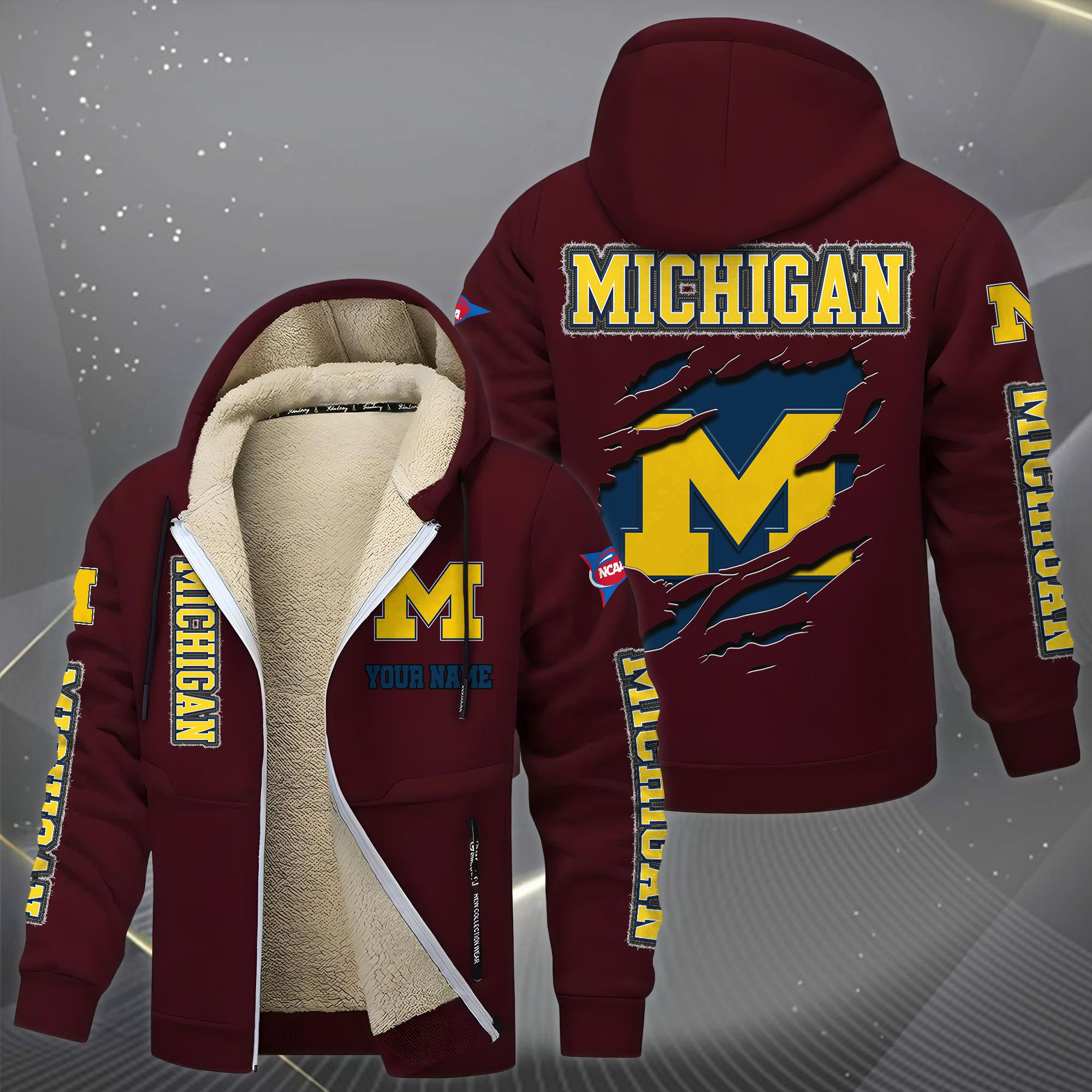 Michigan Wolverines Hoodies Zip Velvet Coat PBH3AP9