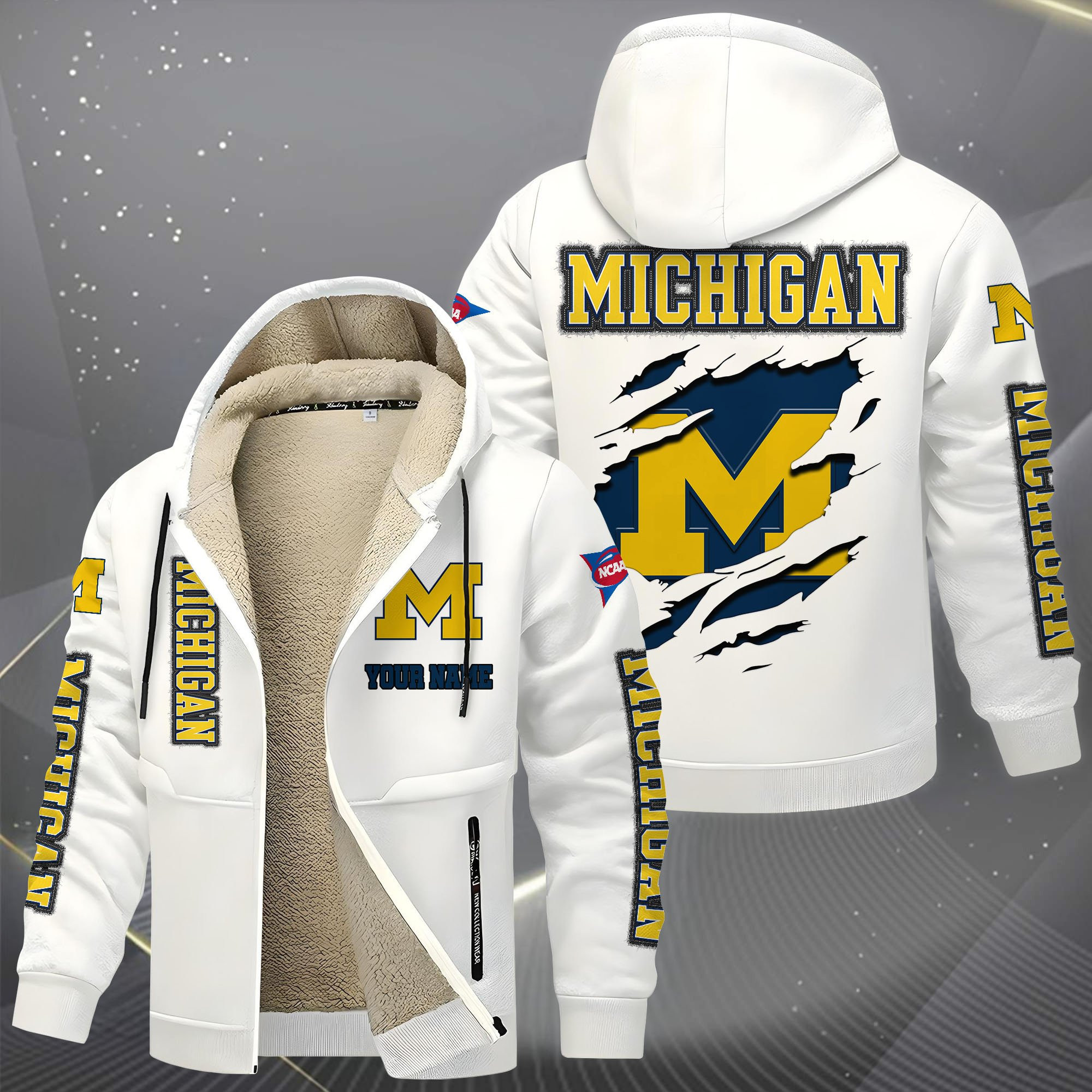 Michigan Wolverines Hoodies Zip Velvet Coat PBH3AP9