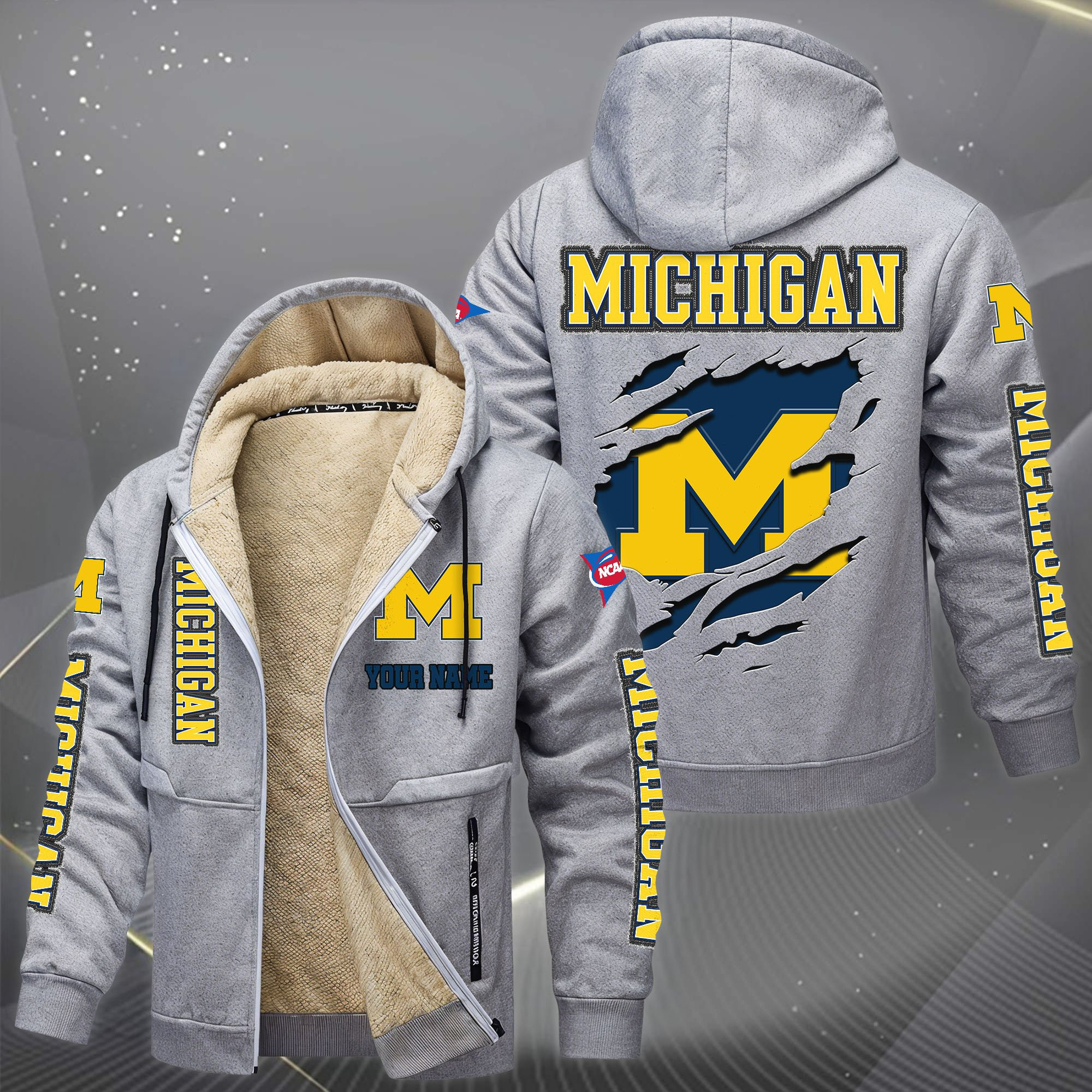 Michigan Wolverines Hoodies Zip Velvet Coat PBH3AP9