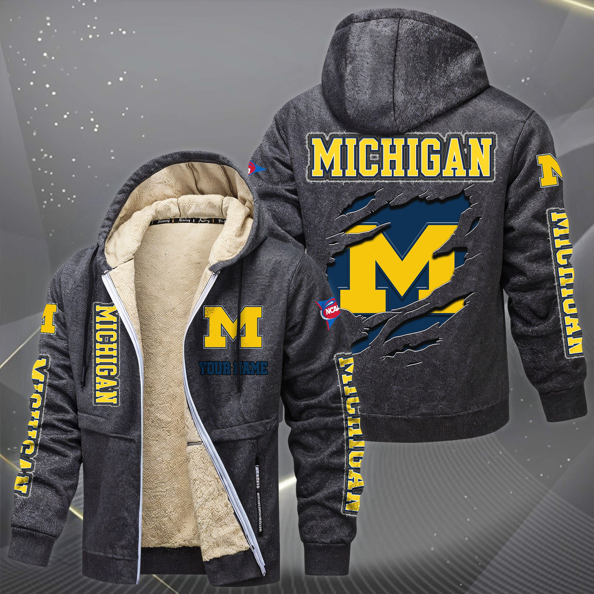 Michigan Wolverines Hoodies Zip Velvet Coat PBH3AP9
