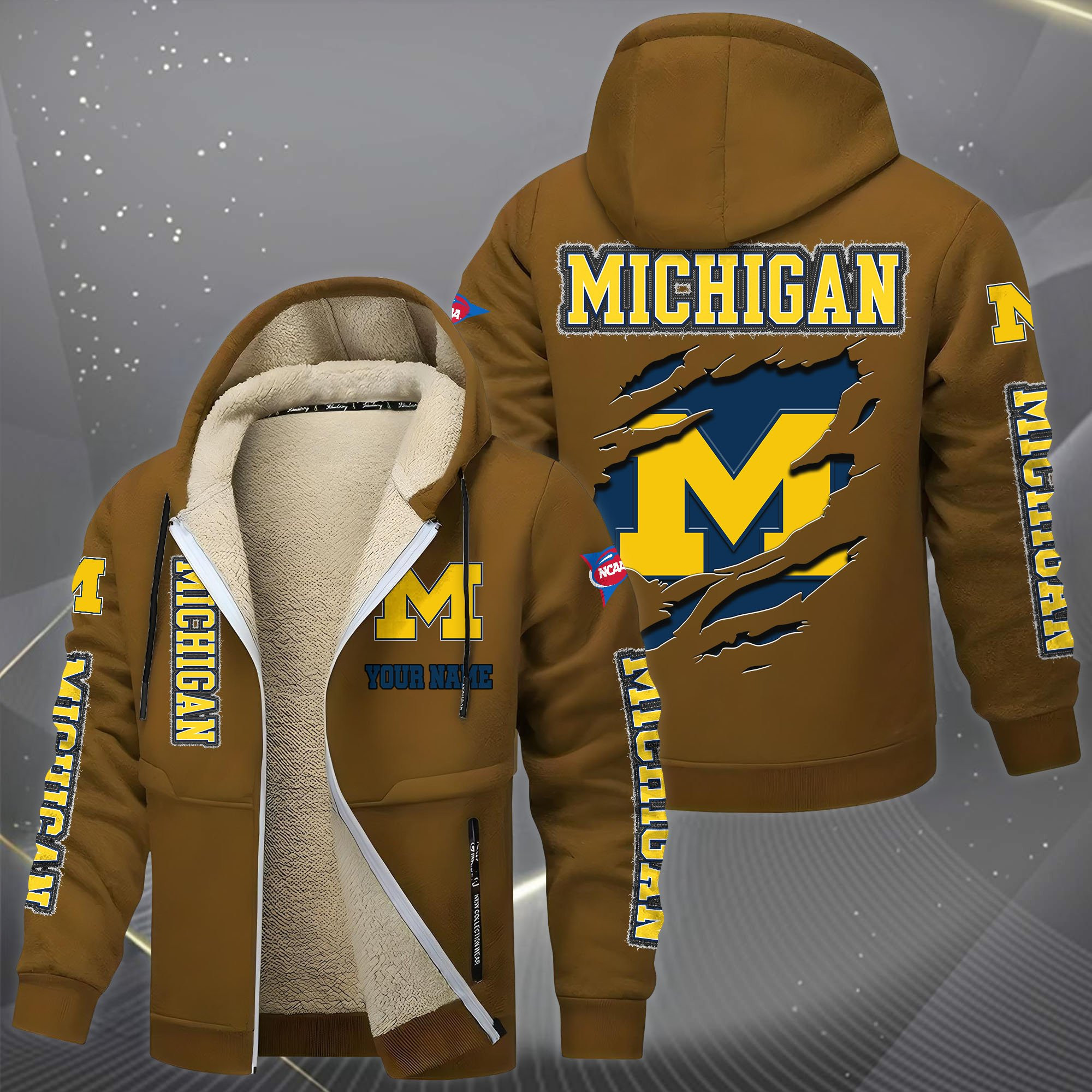 Michigan Wolverines Hoodies Zip Velvet Coat PBH3AP9