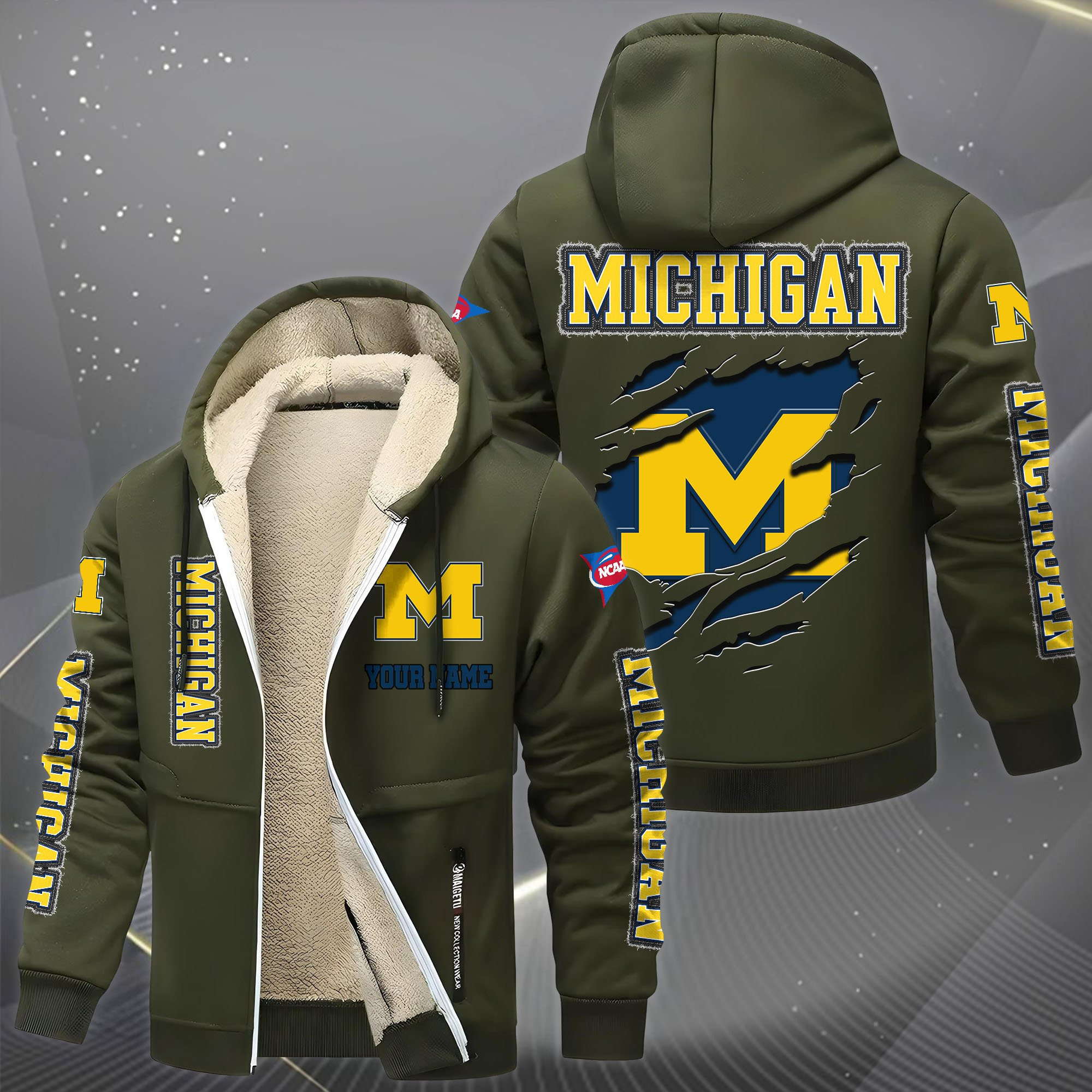 Michigan Wolverines Hoodies Zip Velvet Coat PBH3AP9