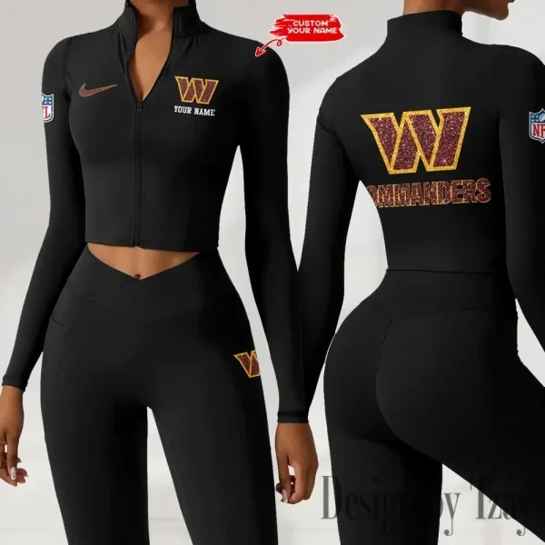 Washington Commanders Zipper Sports Top Women Gym Long Sleeve for Fitness PB814B6