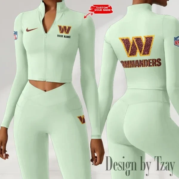 Washington Commanders Zipper Sports Top Women Gym Long Sleeve for Fitness PB814B6