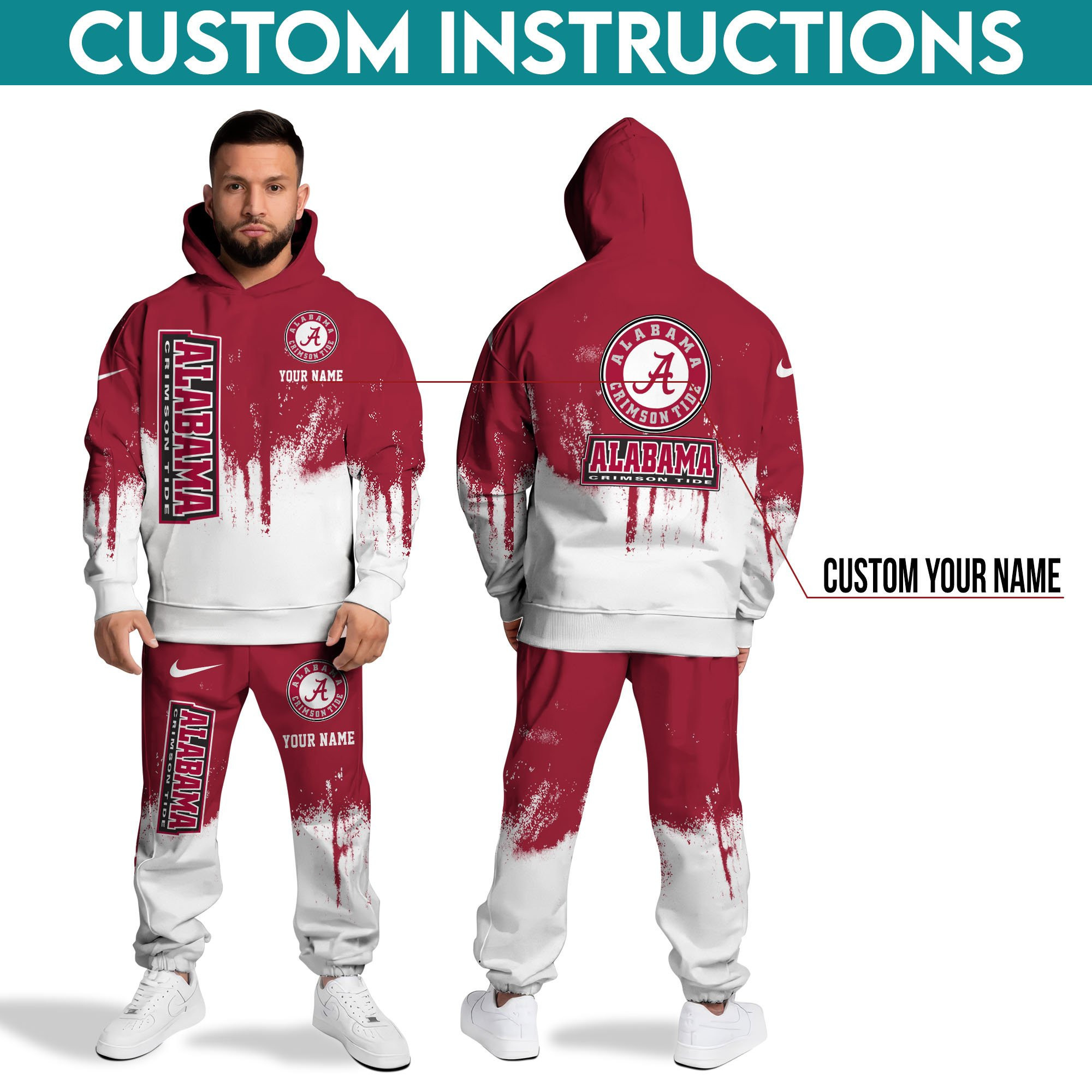 Alabama Crimson Tide Hoodie Sweatpants Set Custom Your name, Sport Hoodie Sweatpants Set, Sport Gifts For Fan PBT1P9G