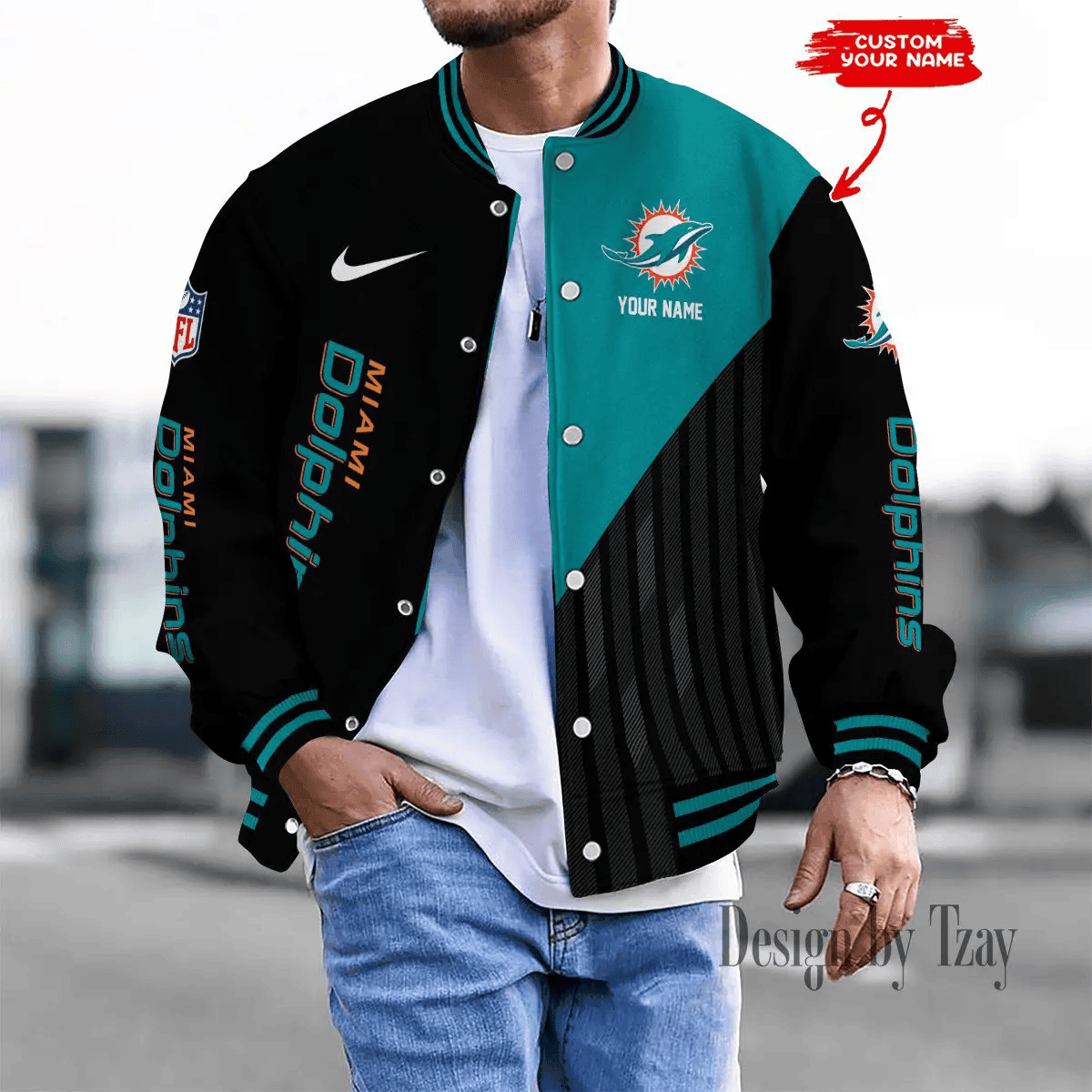 SPTBBJACKET116-Miami Dolphins Personalized New Baseball Jacket Gifts For Fan