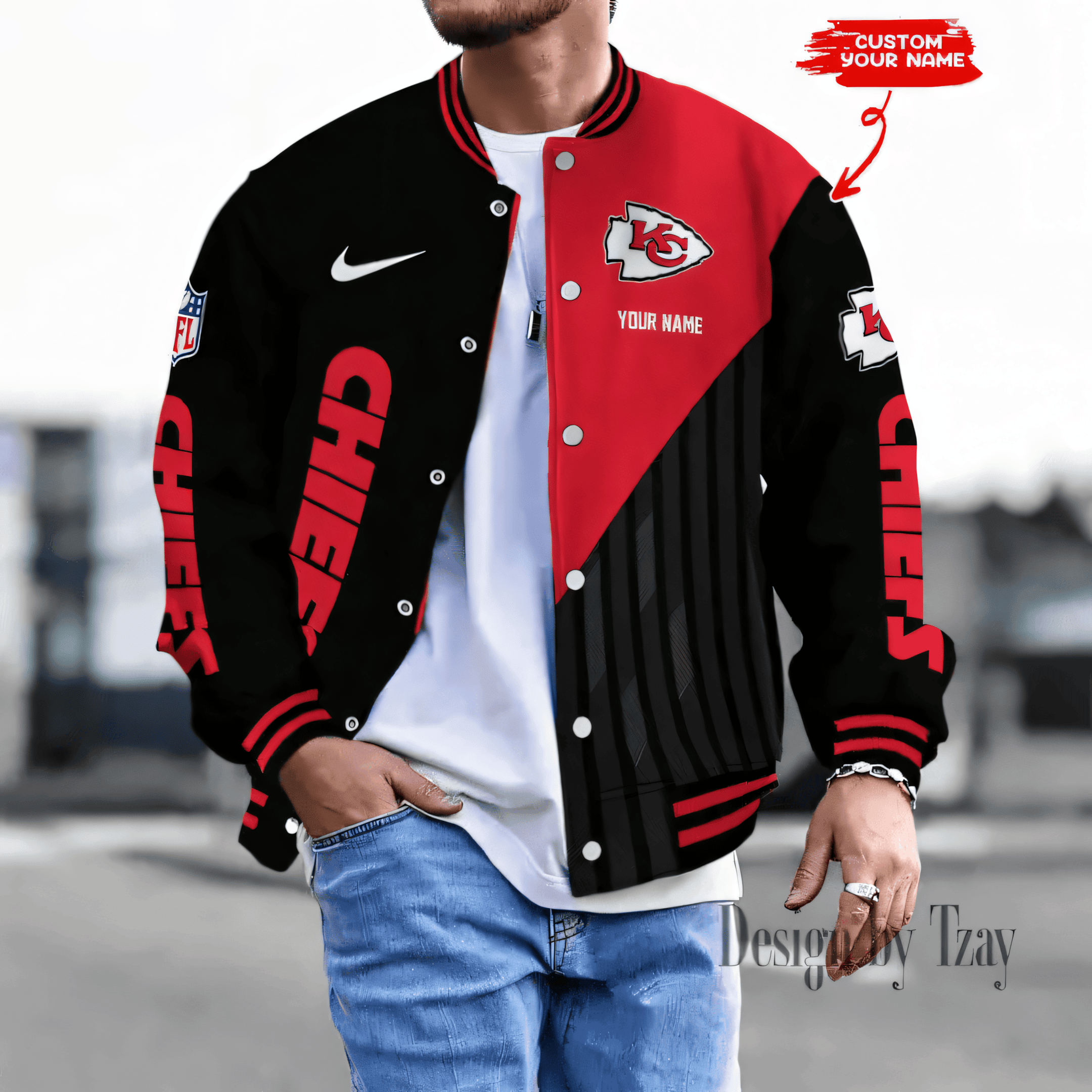 SPTBBJACKET112-Kansas City Chiefs Personalized New Baseball Jacket Gifts For Fan