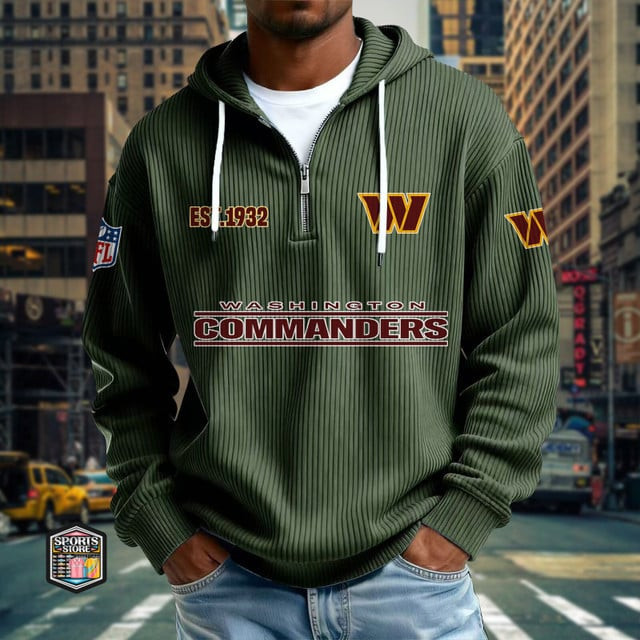 Washington Commanders Ribbed Texture Zipper Long Sleeve Hoodie SPTRTZLSH032